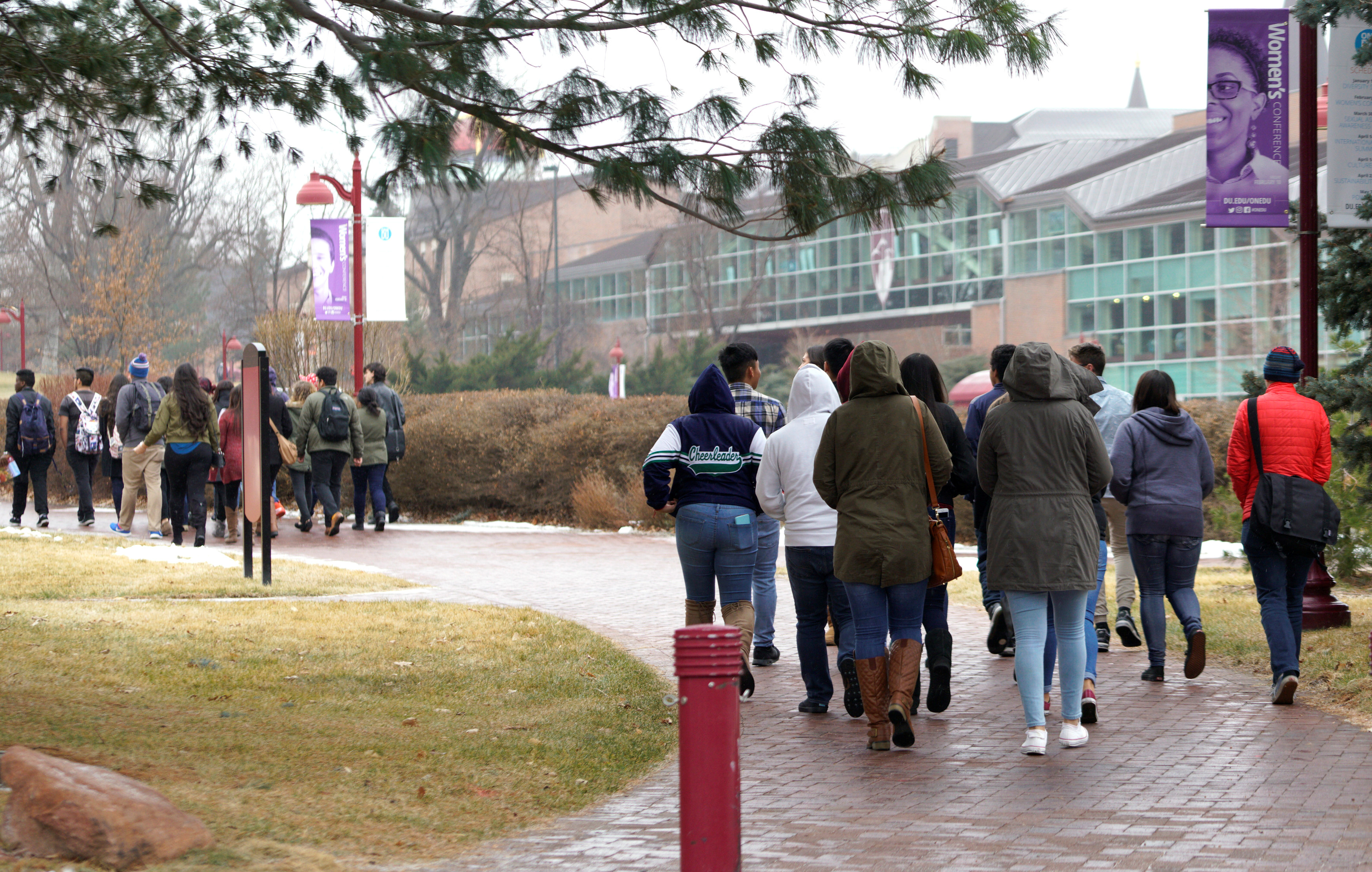 Prospective students take a tour at the University of Denver in Denver