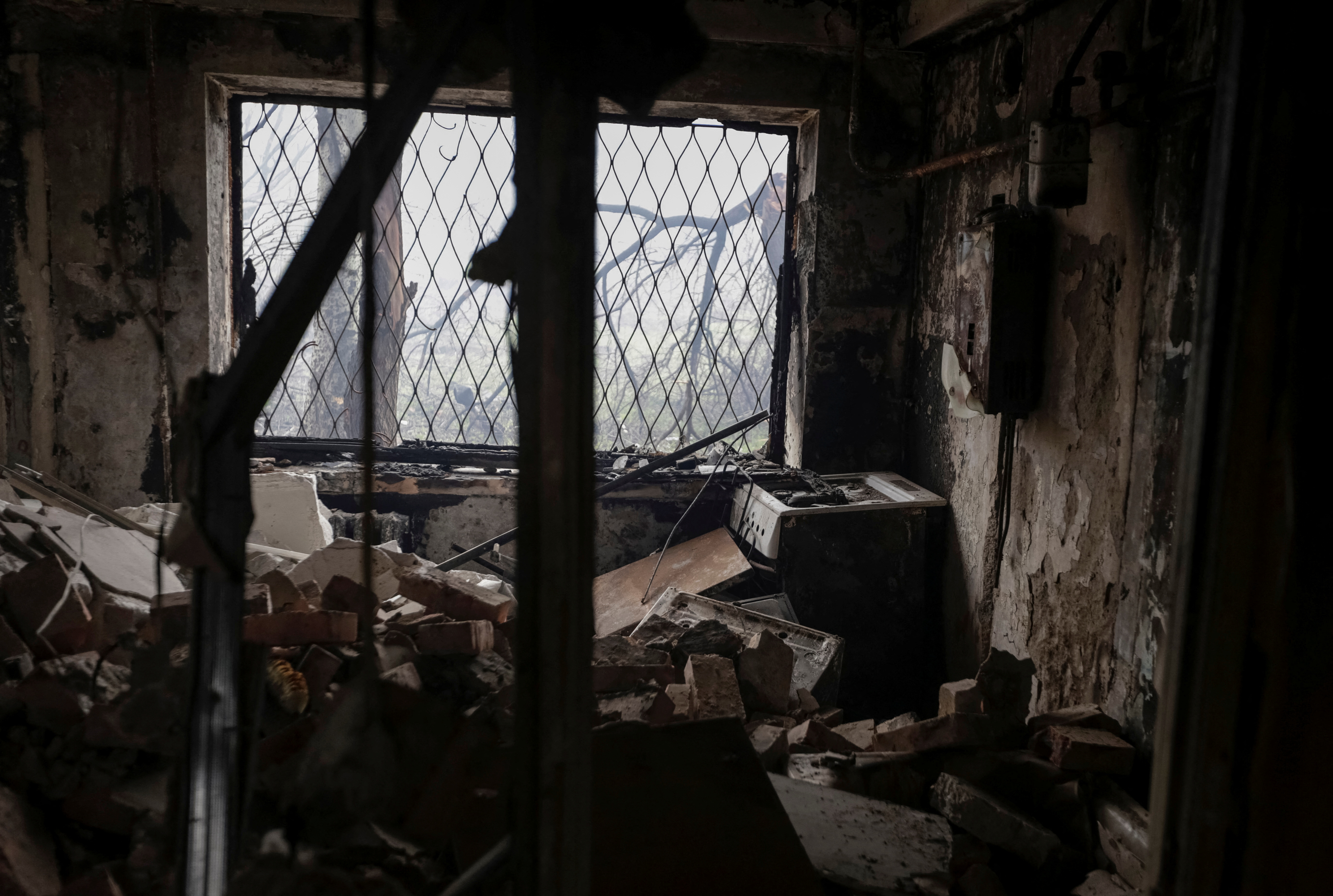 A view shows a flat in apartment building damaged by a Russian military strike in the front line town of Bakhmut