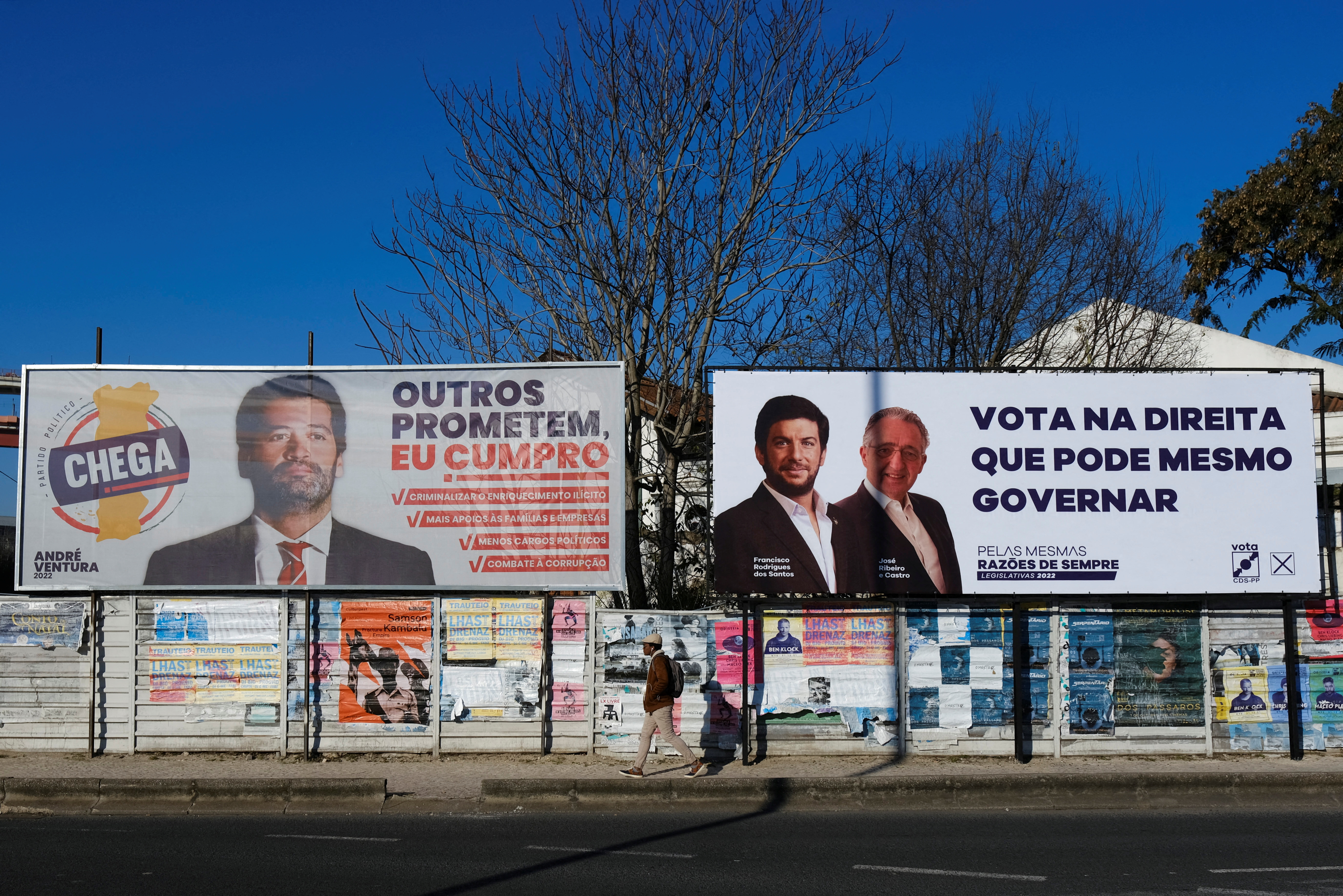 A Chega far right party and Popular Party CDS billboards for the snap elections which is to take place on January 30 are seen in Lisbon