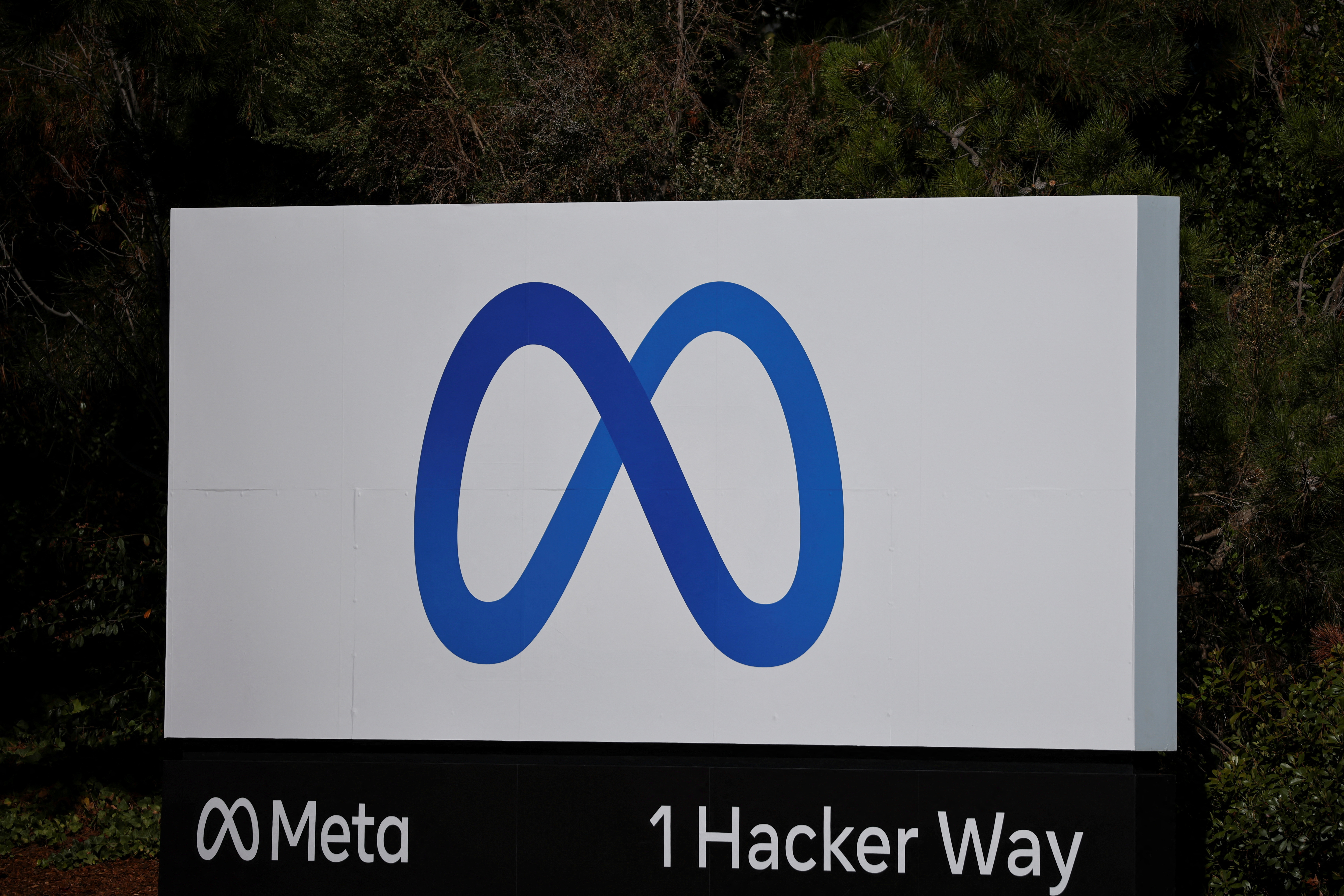 A Meta sign at the company's headquarters in Menlo Park