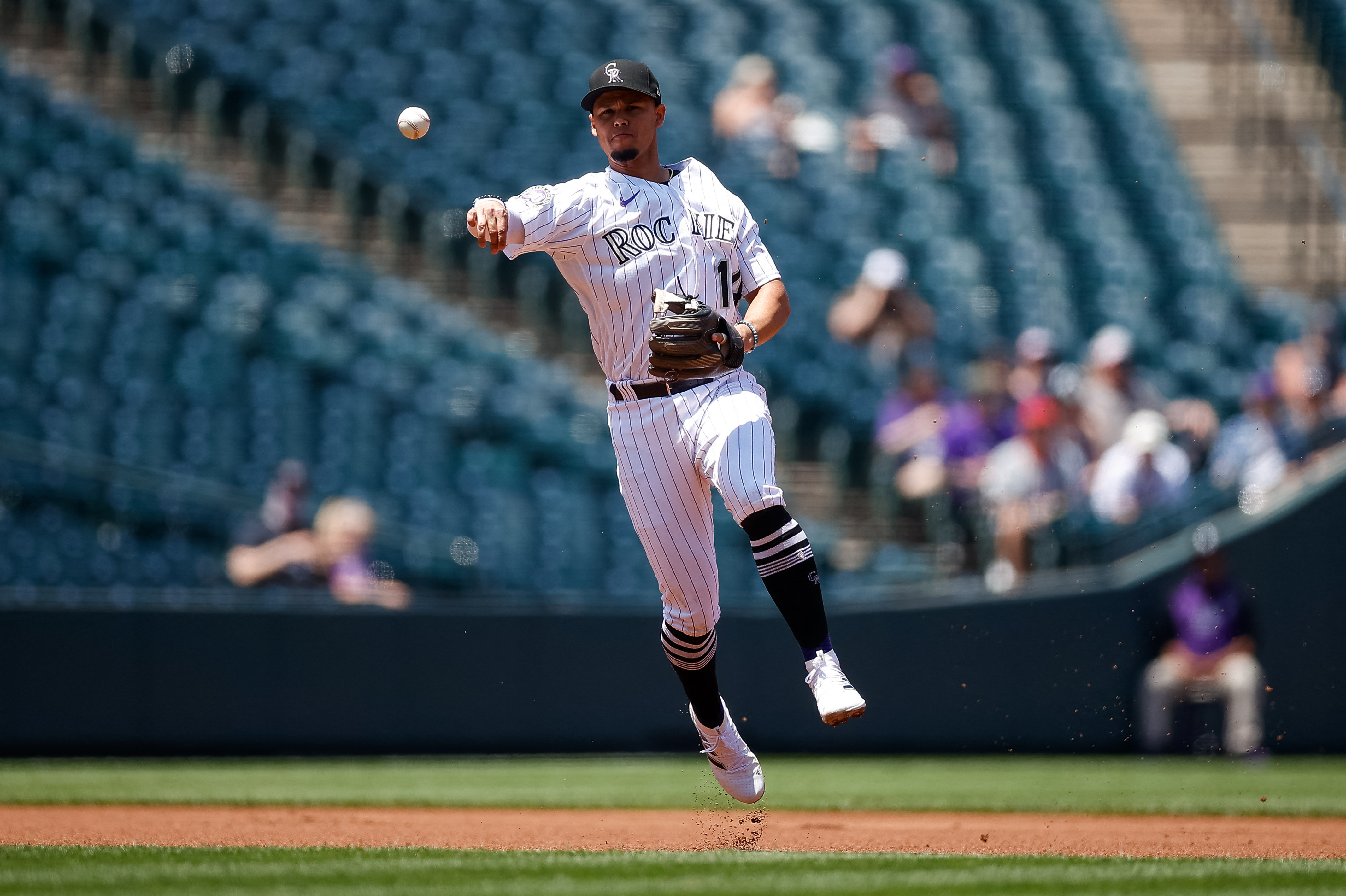 Yuli Gurriel of the Miami Marlins fields the ball before a put out