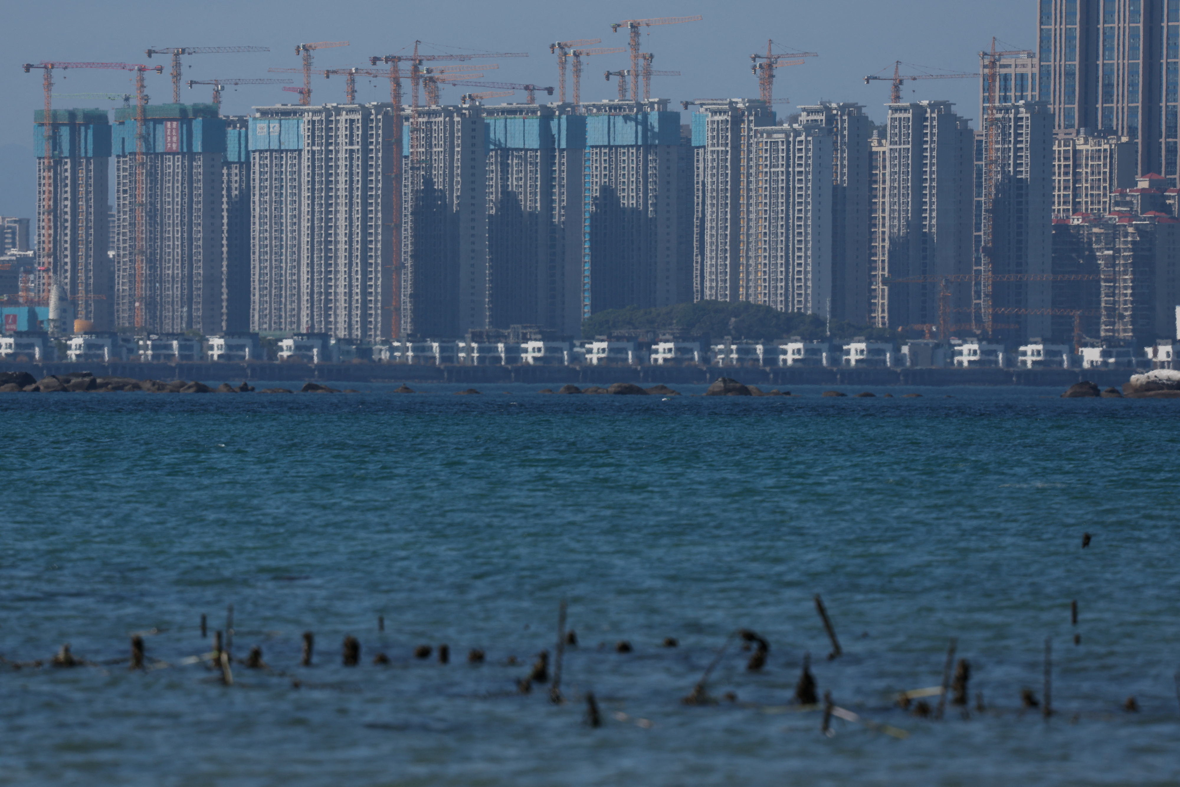 View of China's Xiamen city from the coast in Kinmen
