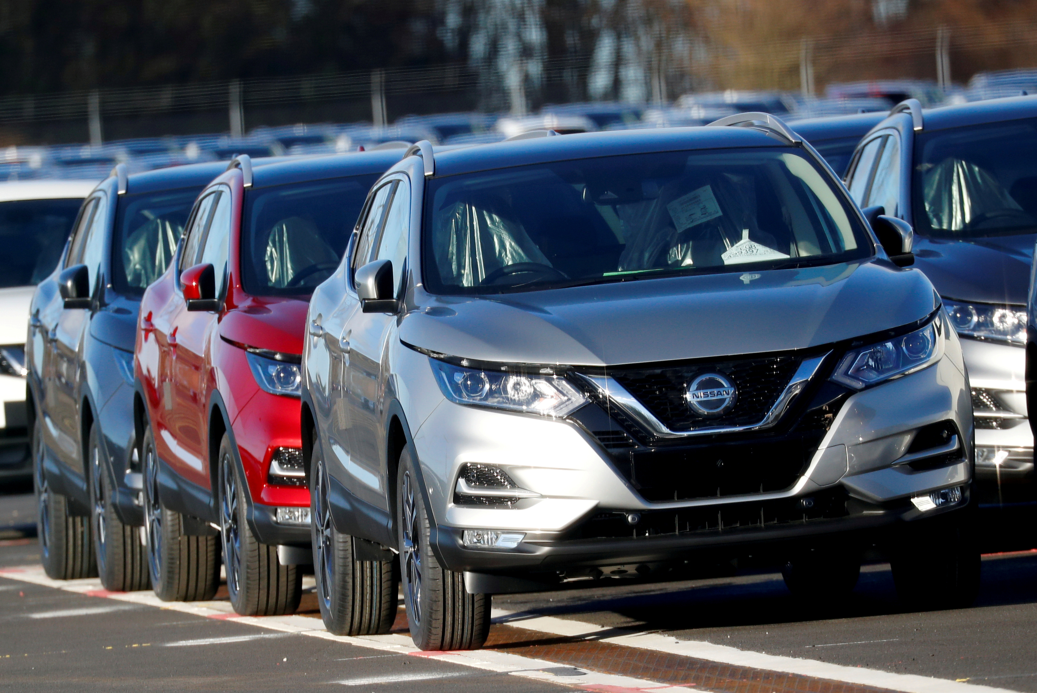 Qashqai cars by Nissan are seen parked at the Nissan car plant in Sunderland