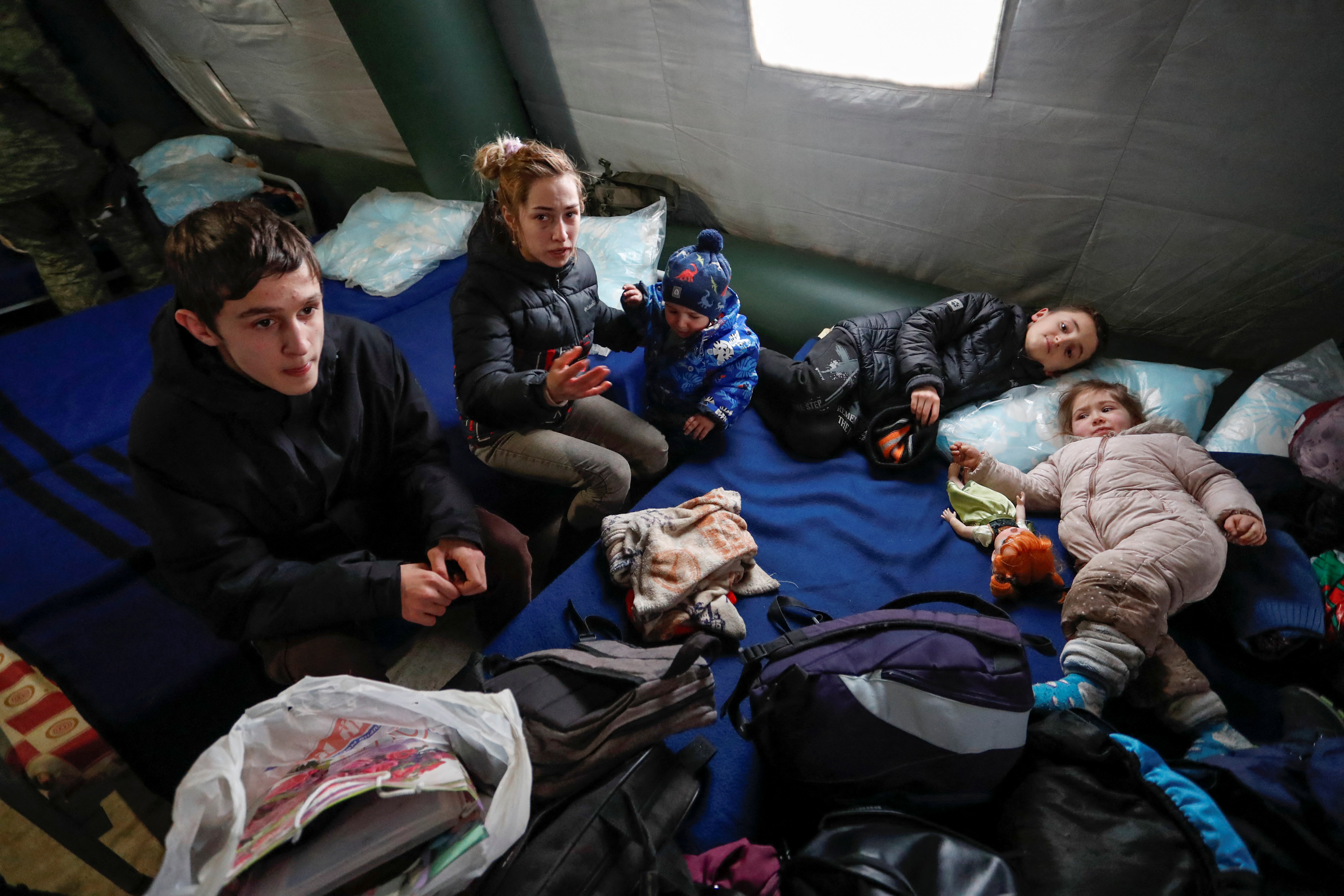 Evacuees from Mariupol area get settled at a camp in Bezymennoye