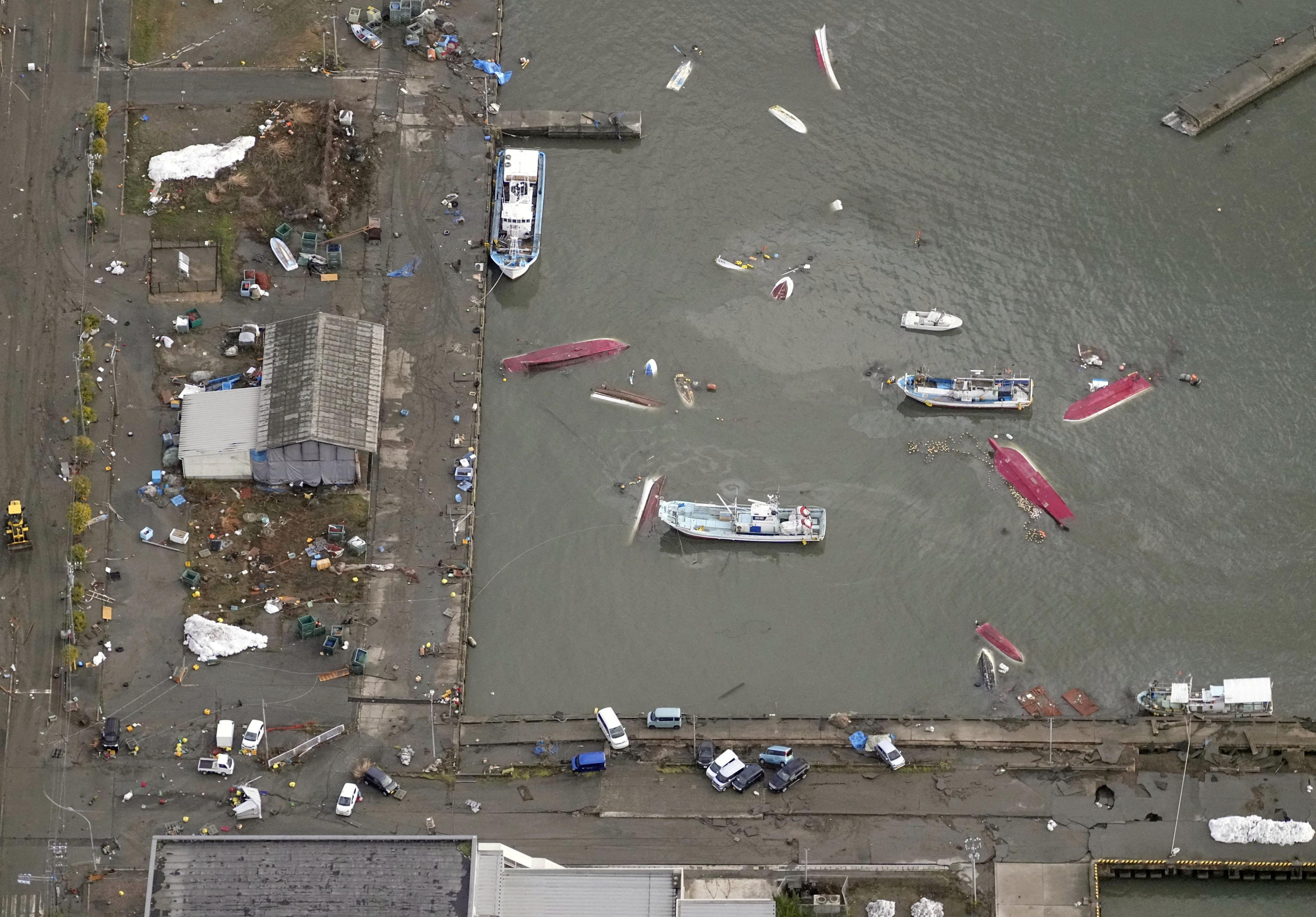 Tsunami devastated port is seen in Suzu