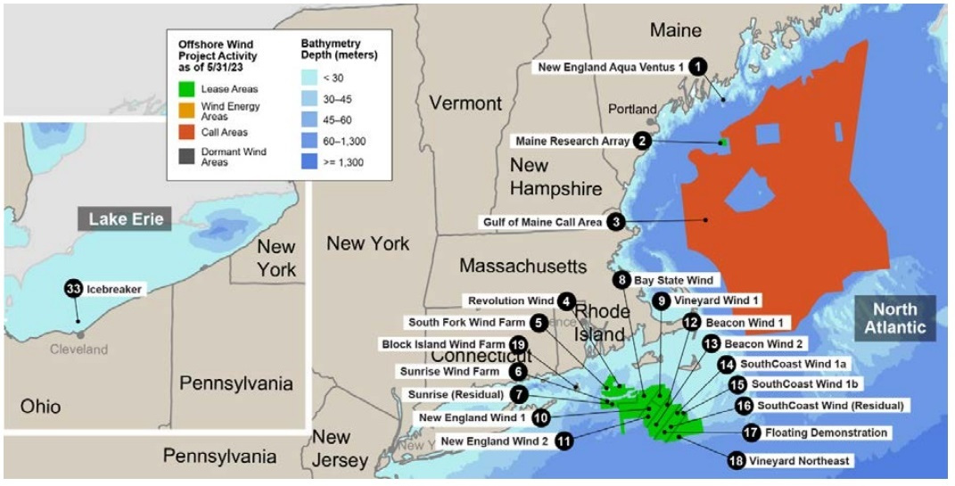 Offshore wind projects in US North Atlantic