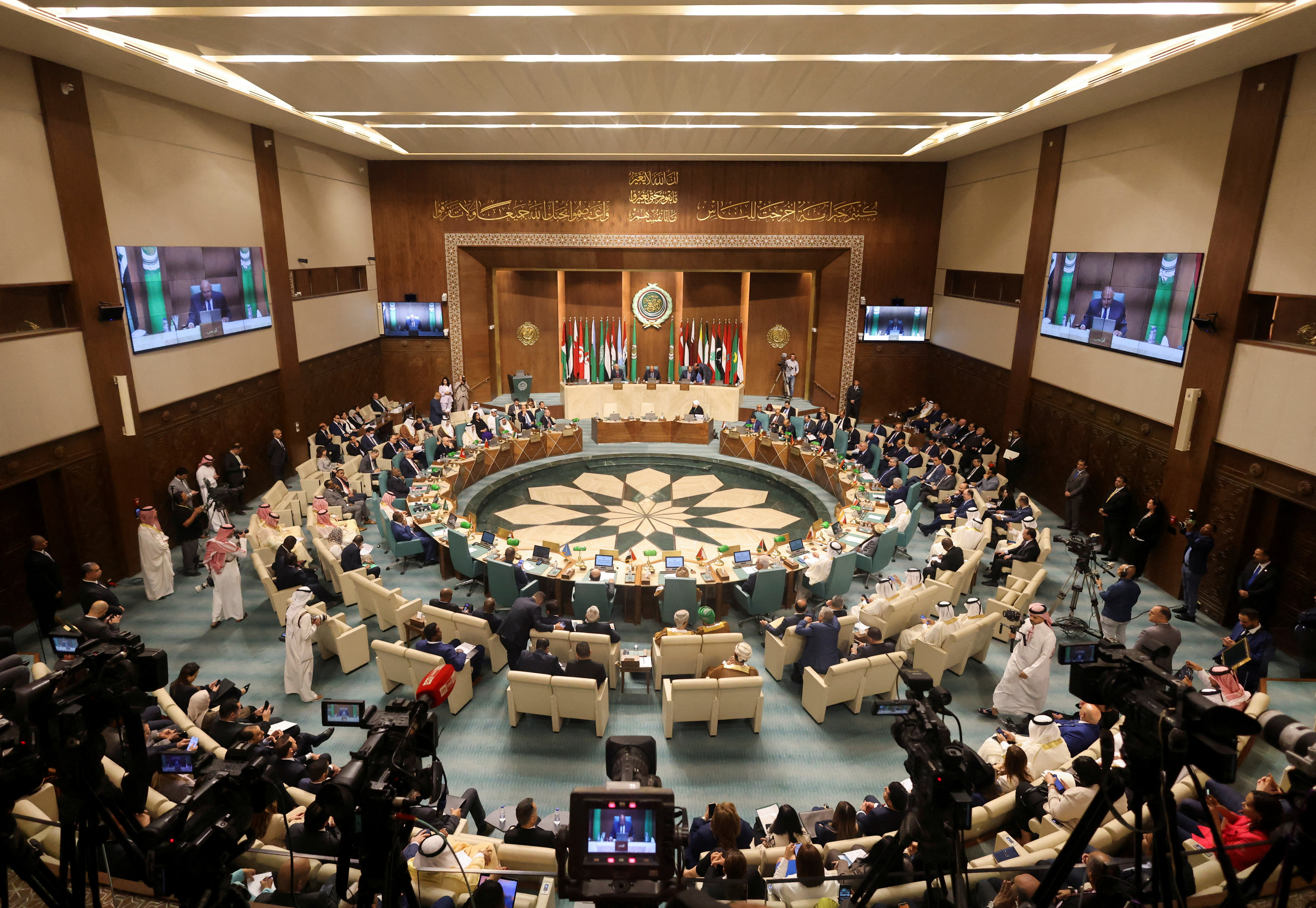 A general view shows the Arab foreign ministers at the Arab League headquarters in Cairo