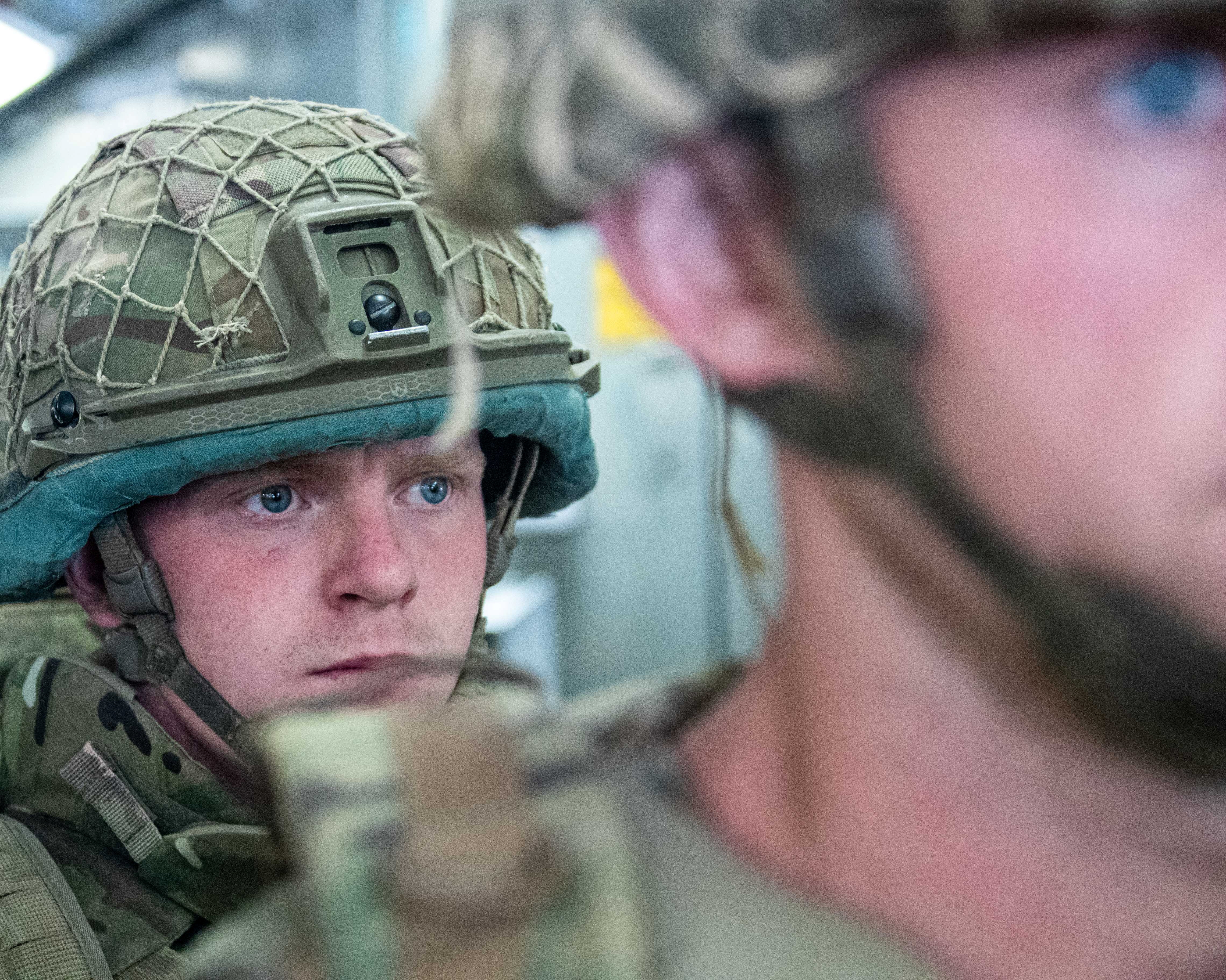 A member of British Forces from 16 Air Assault Brigade looks on upon arrival in Kabul, Afghanistan, to provide support to British nationals leaving the country
