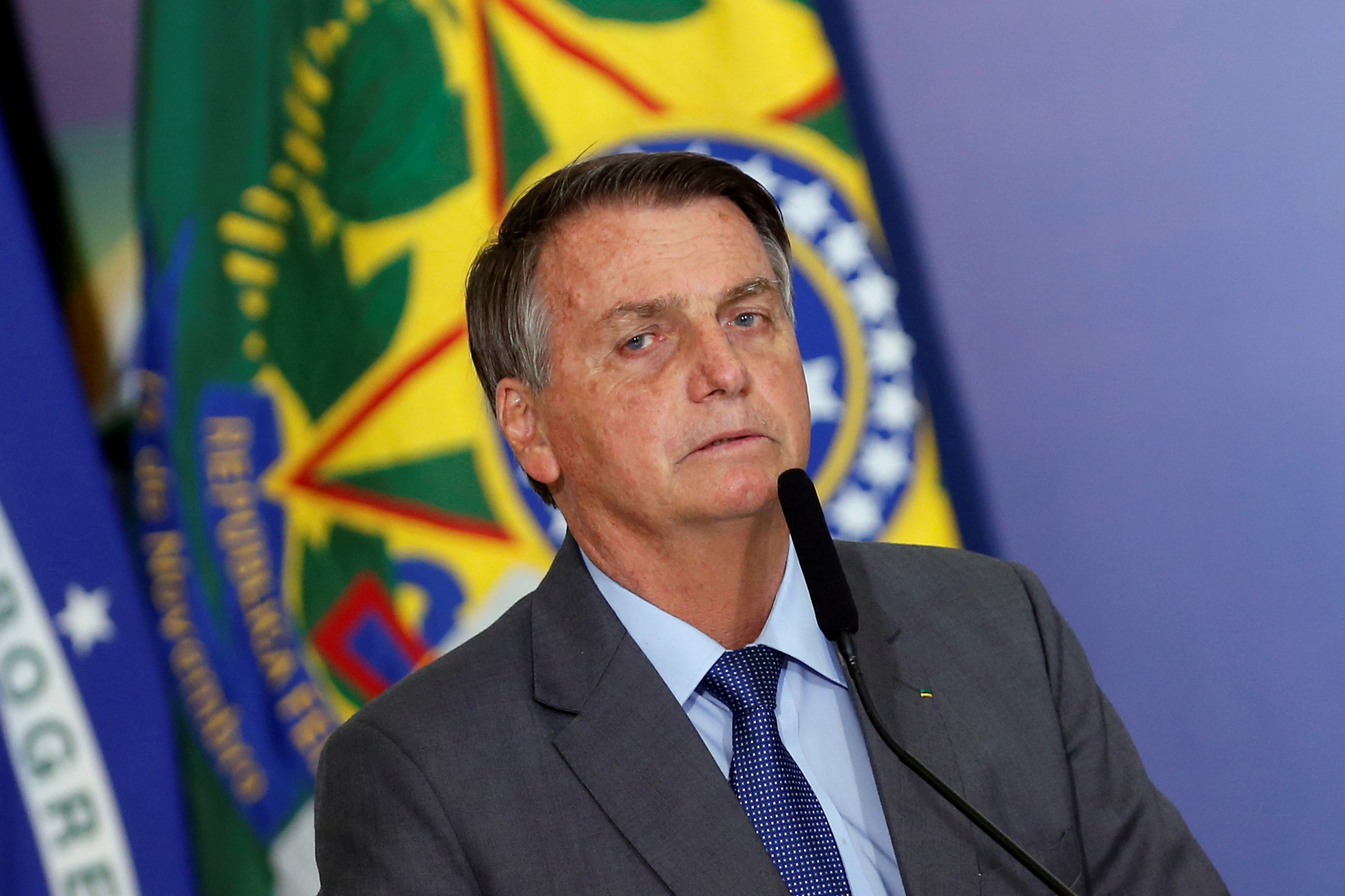 Brazil's President Jair Bolsonaro talks during a ceremony of signing a decree establishing the Public Integrity System of the Federal government at the Planalto Palace in Brasilia, Brazil July 27, 2021. REUTERS/Adriano Machado