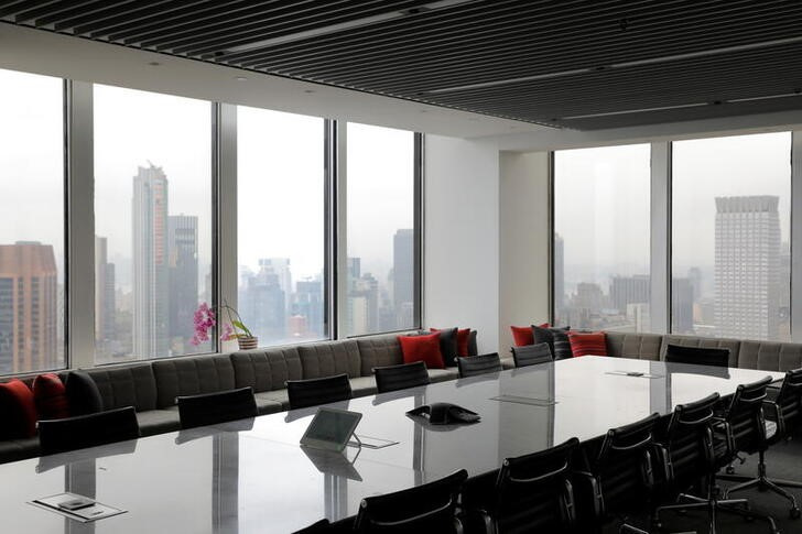 A boardroom is seen at the legal offices of the law firm Polsinelli in New York City