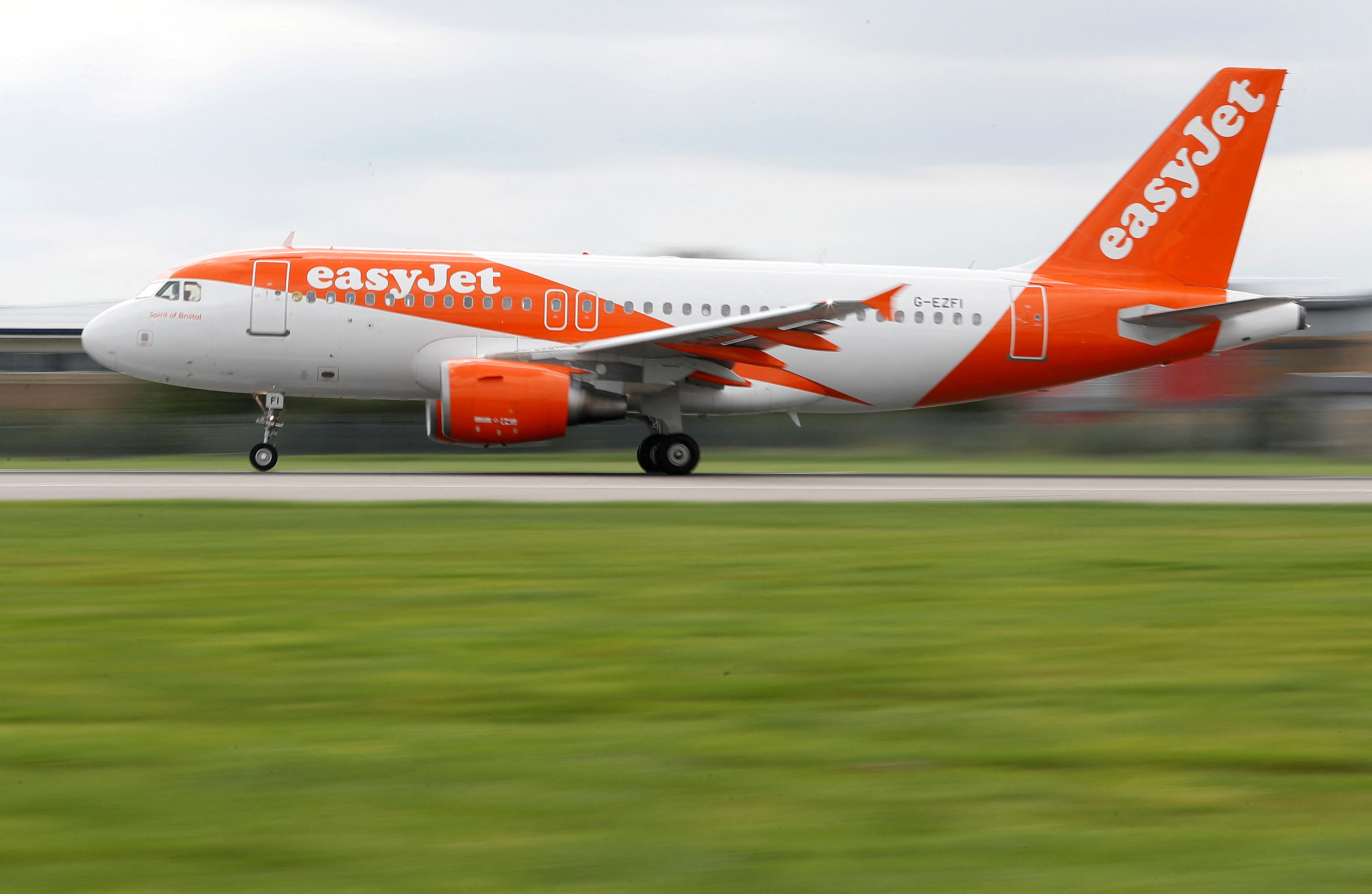 An Easyjet Airbus aircraft takes off from the southern runway at Gatwick Airport in Crawley