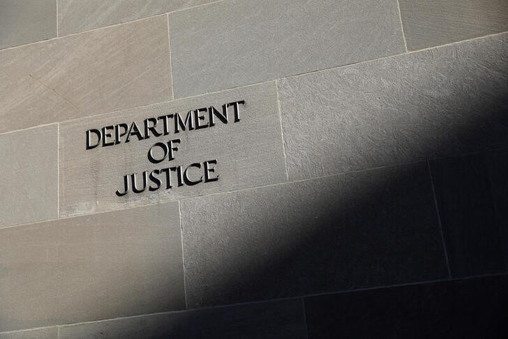 Signage is seen at the United States Department of Justice headquarters in Washington, D.C.