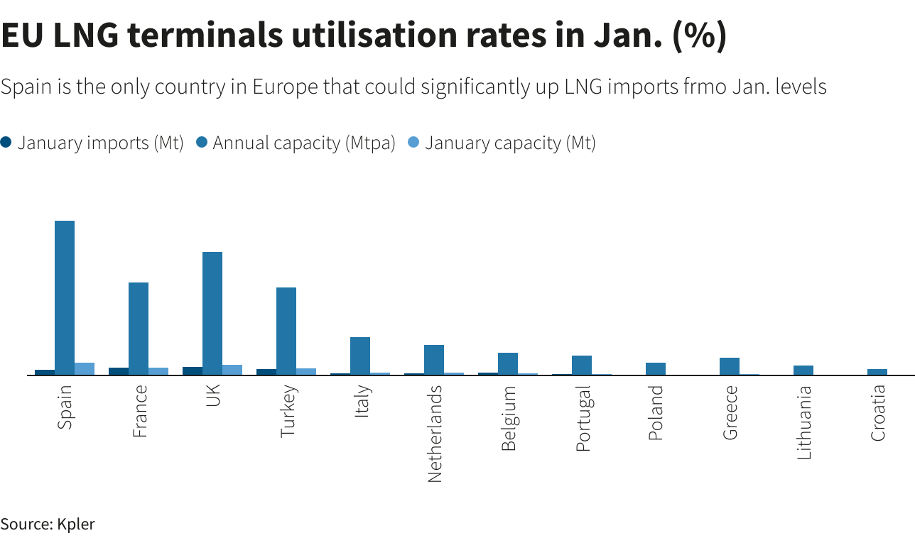 EU LNG terminals utilisation rates in Jan. (%)