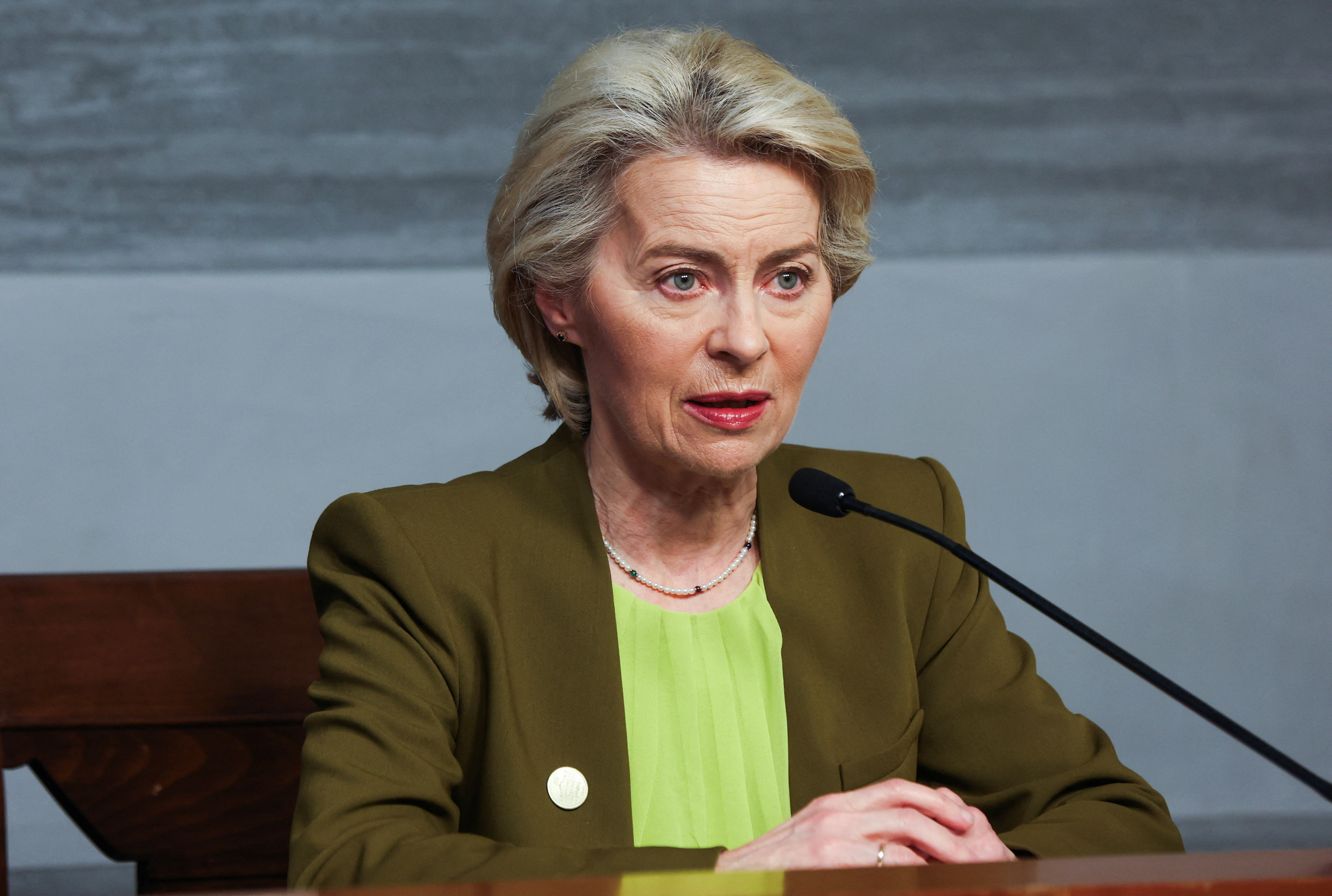 European Commission President von der Leyen attends a press conference at government palace in Beirut