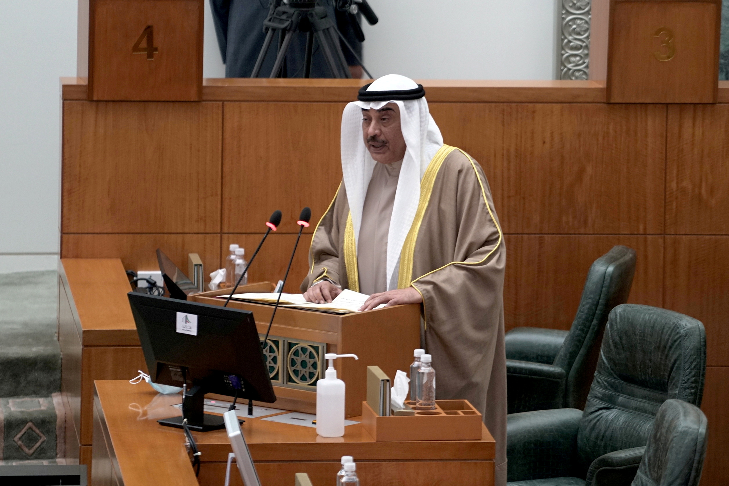 Kuwait's Prime Minister Sheikh Sabah al-Khalid al-Sabah speaks at the first parliament session held after elections