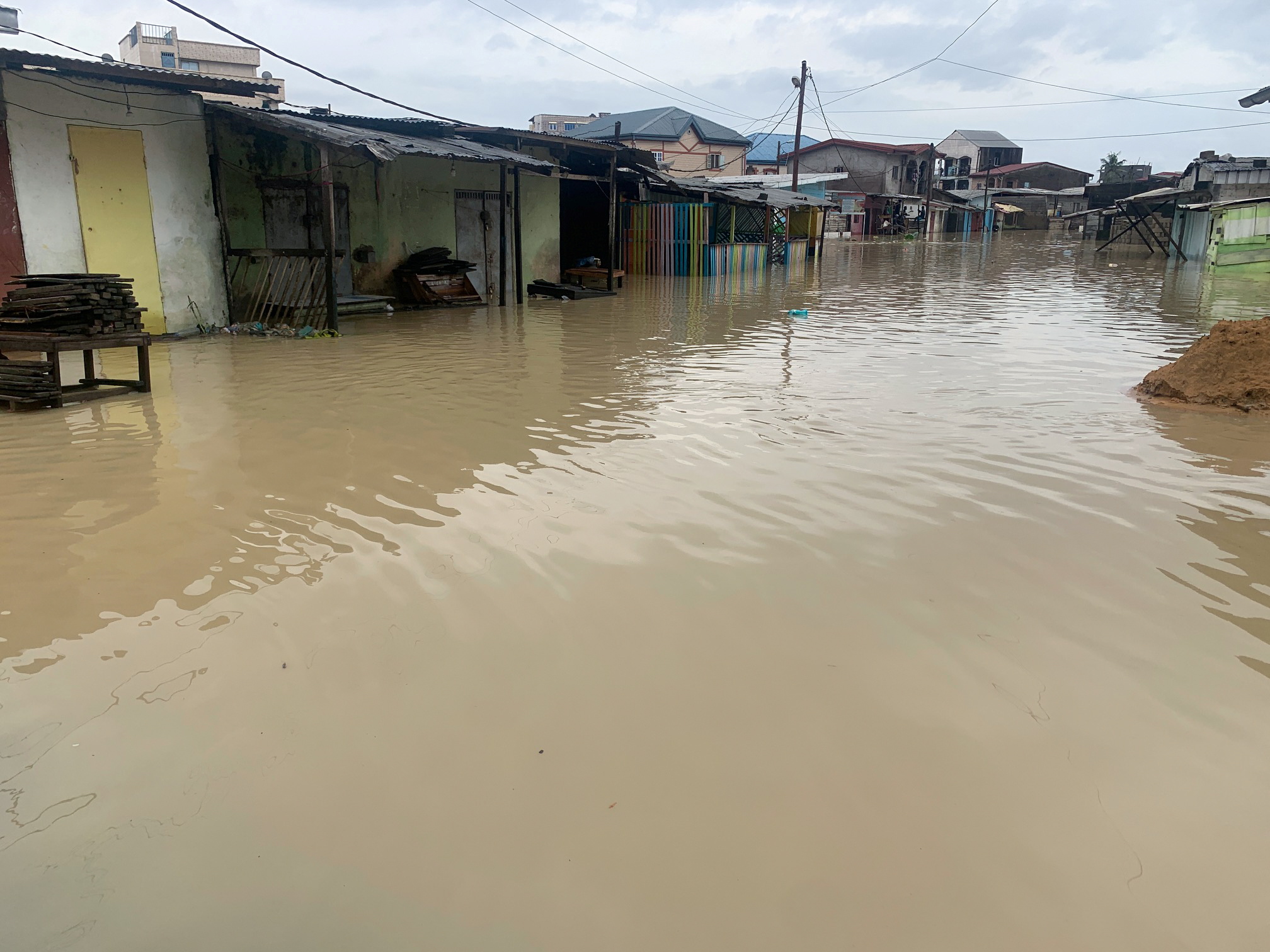 A view of a flooded area pictured after the heavy rains in Douala