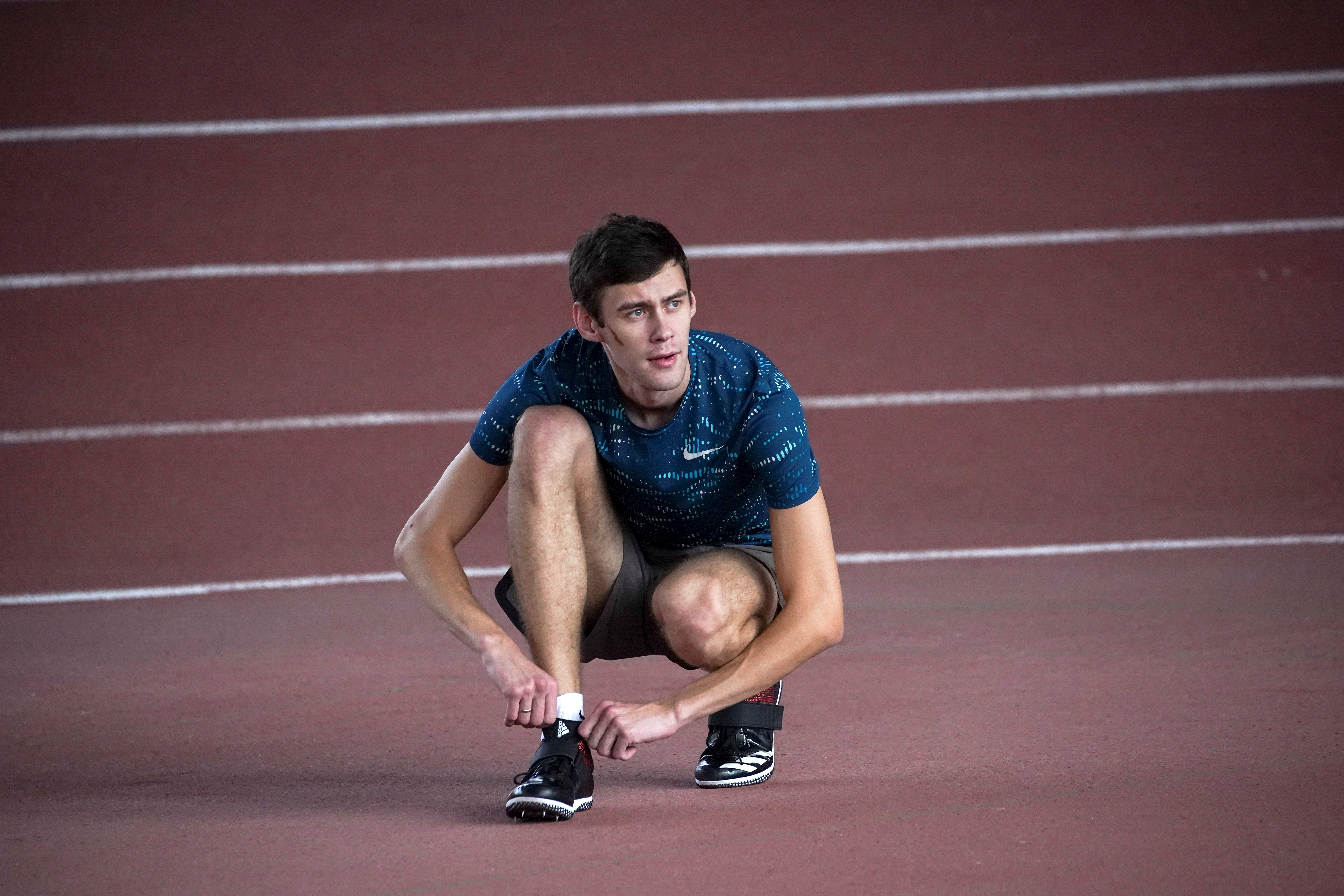 Russian high jumper Danil Lysenko attends a training session in Moscow