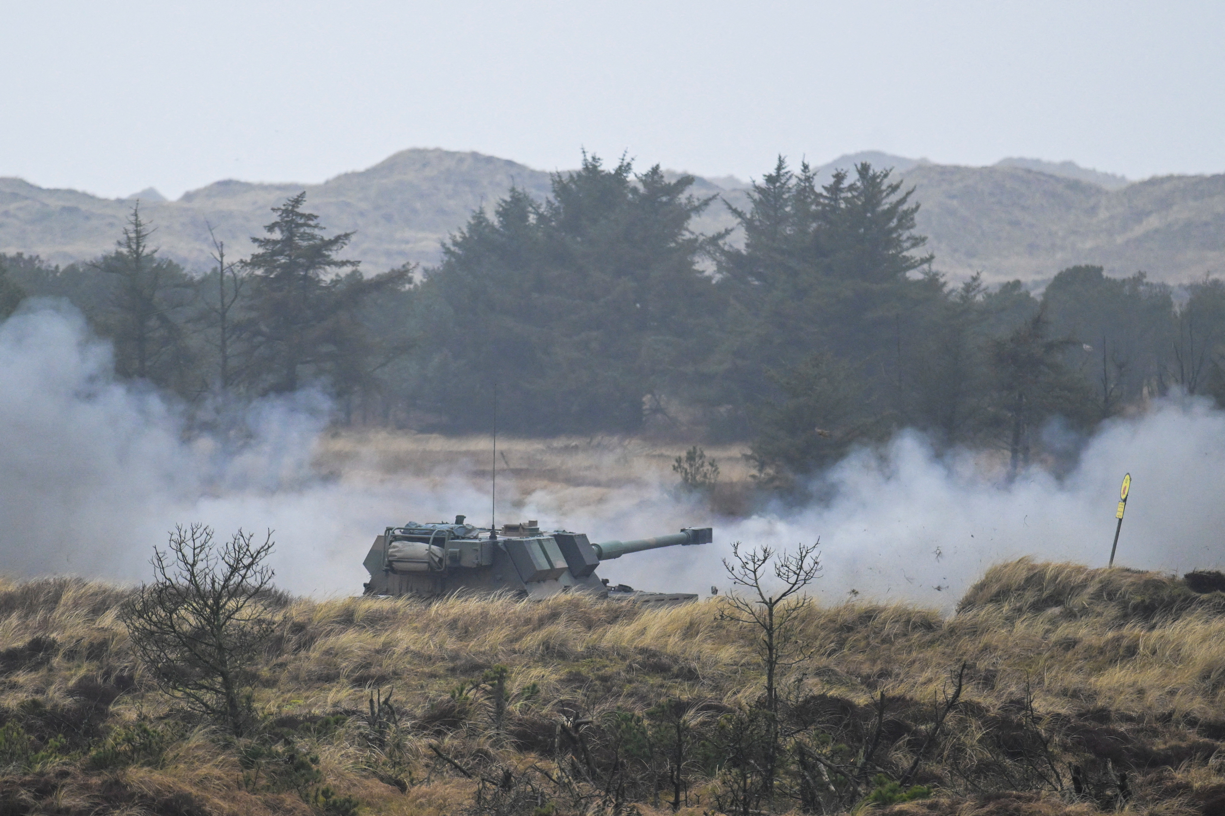Dynamic Front military exercise led by the United States takes place in a training area, in Oksbol