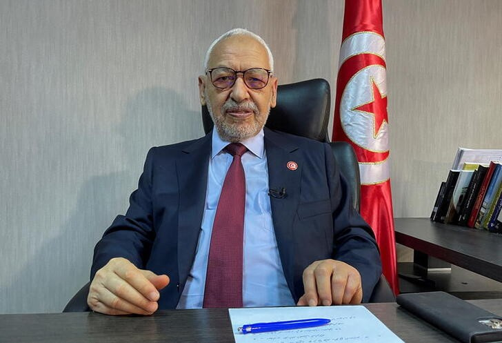 Tunisia's Rached Ghannouchi attends an interview with Reuters in Tunis