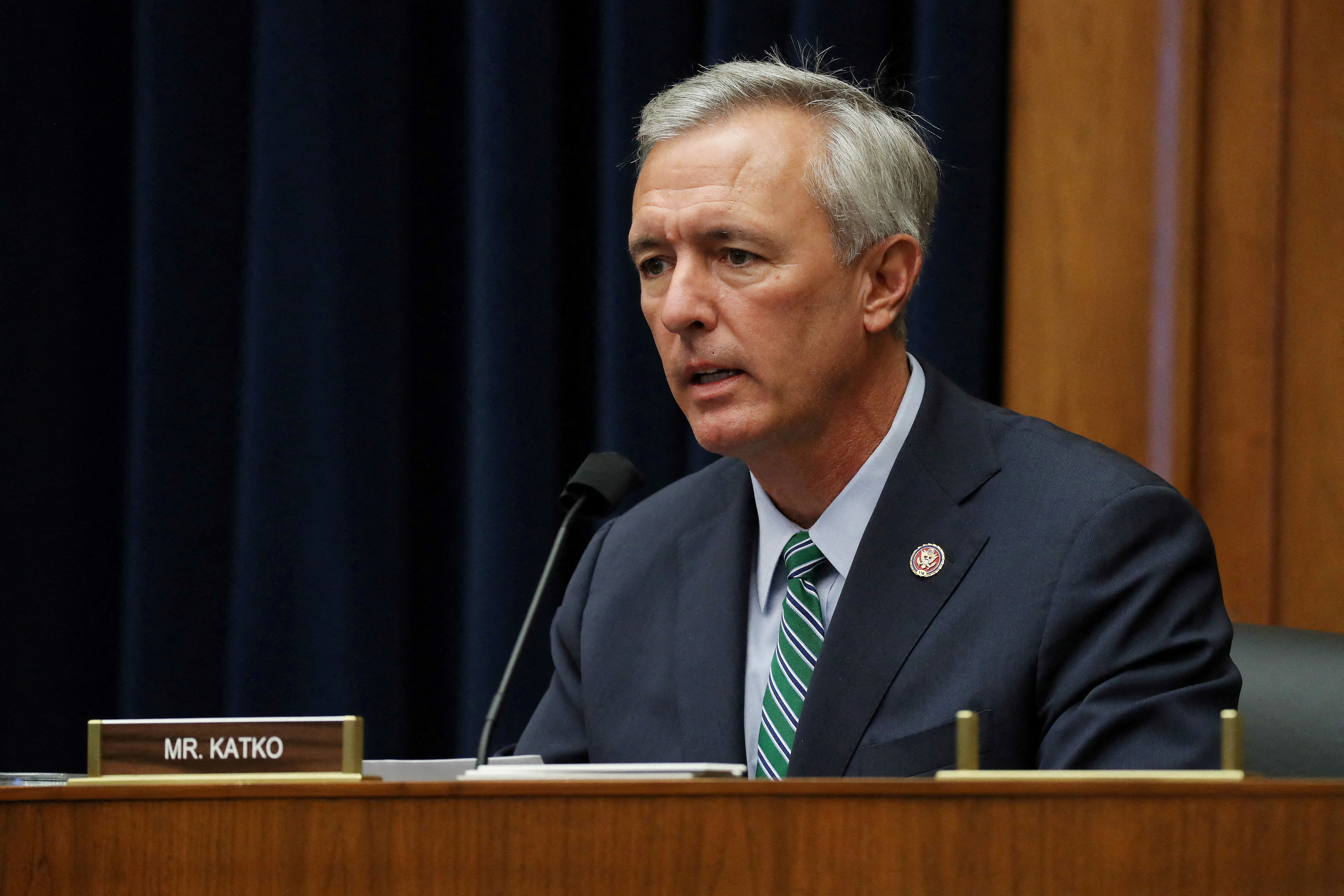 House Homeland Security Committee member Rep. John Katko (R-NY) questions witnesses during a House Homeland Security Committee hearing about 'worldwide threats to the homeland' on Capitol Hill in Washington, U.S., September 17, 2020. Chip Somodevilla/Pool via REUTERS/File Photo