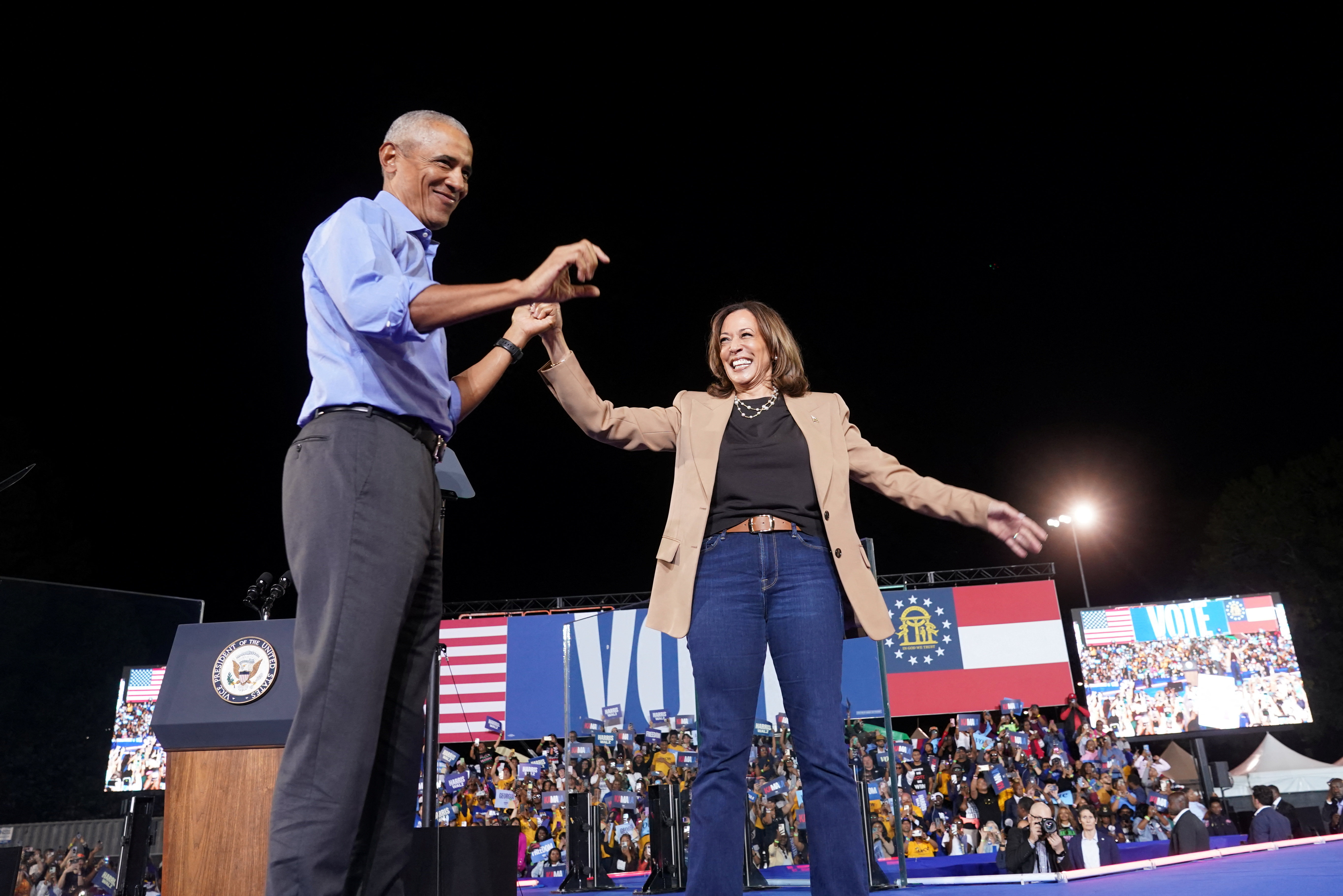 Democratic presidential nominee U.S. Vice President Kamala Harris campaigns in Georgia