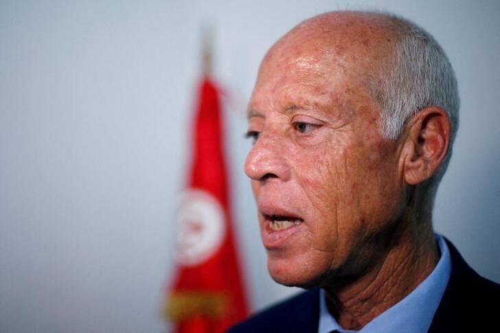 Tunisian then-presidential candidate Kais Saied speaks during an interview with Reuters in Tunis