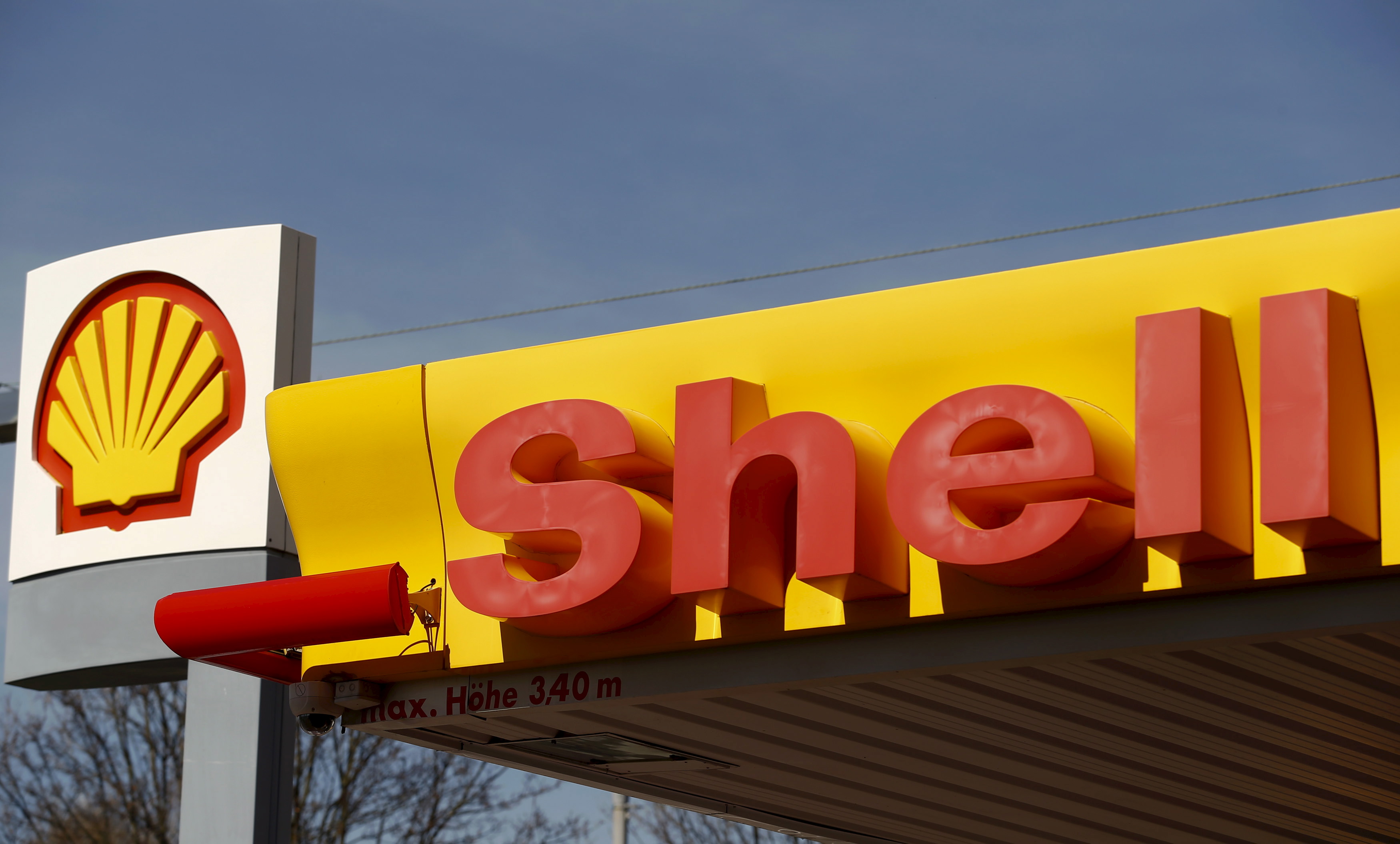 Shell's company logo is pictured at a gas station in Zurich