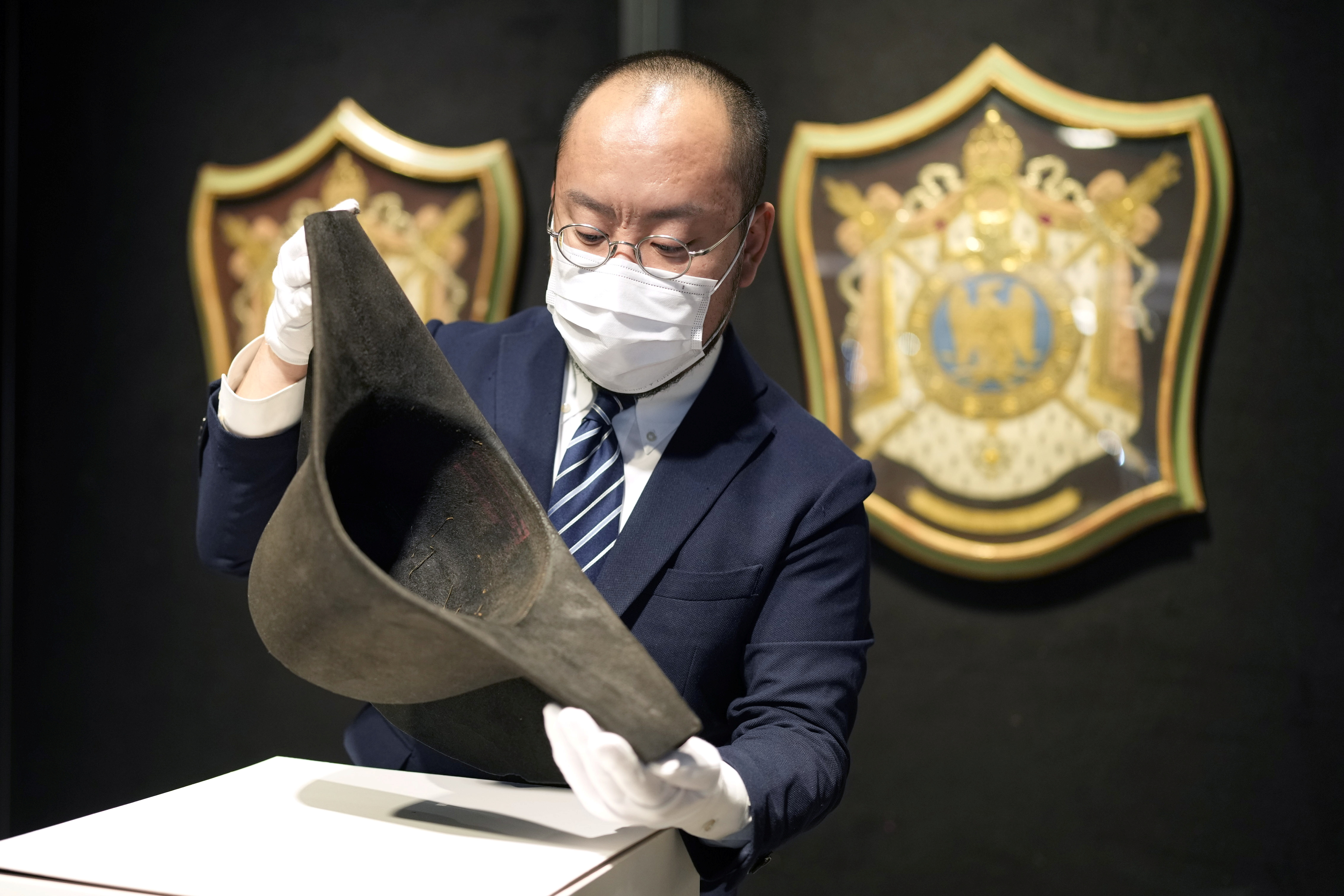 Bicorne hat which belonged to late French Emperor Napoleon Bonaparte is displayed ahead of an auction at Bonhams in Hong Kong