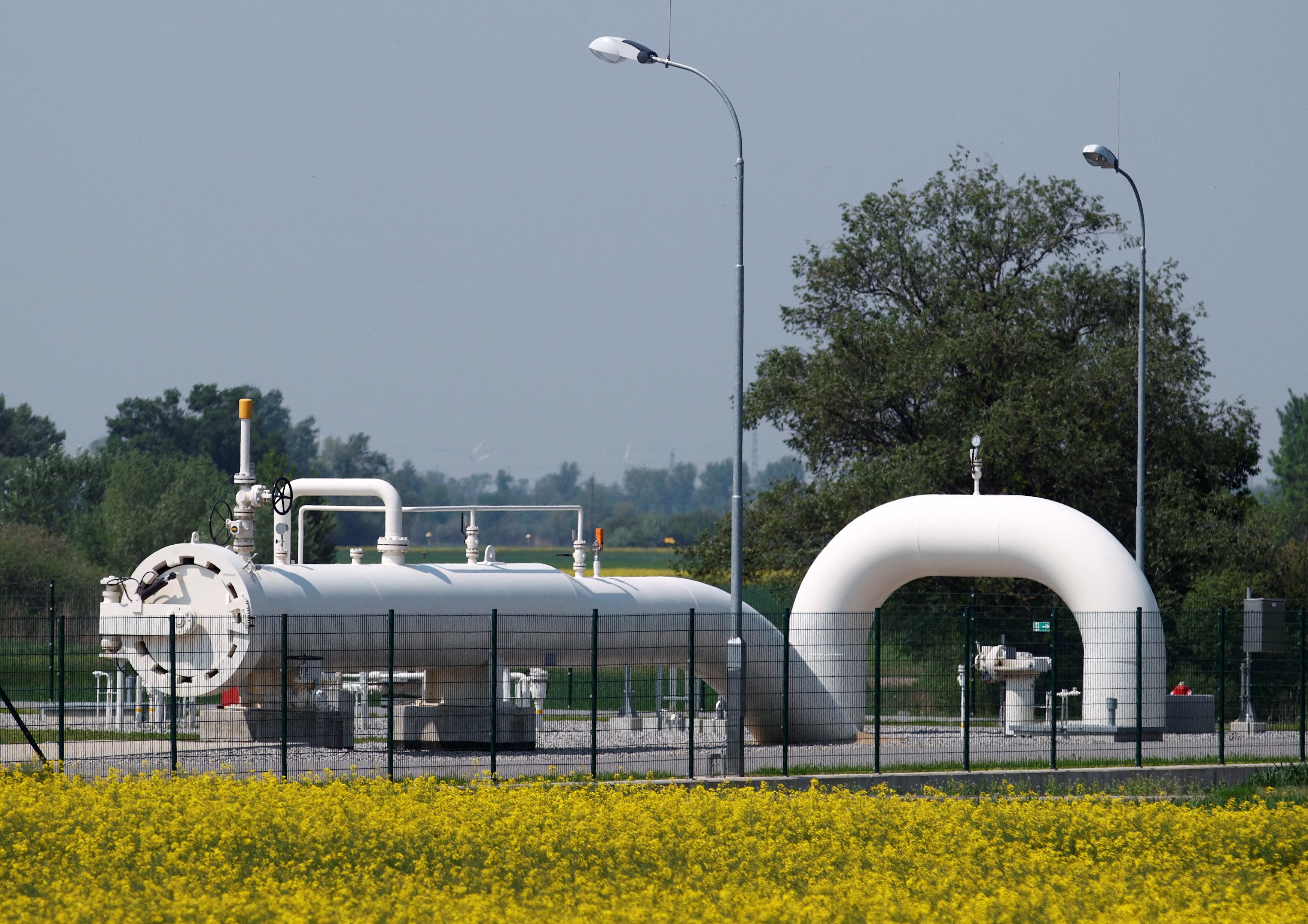 Gas pipes are pictured at Austria's largest natural gas import and distribution station in Baumgarten