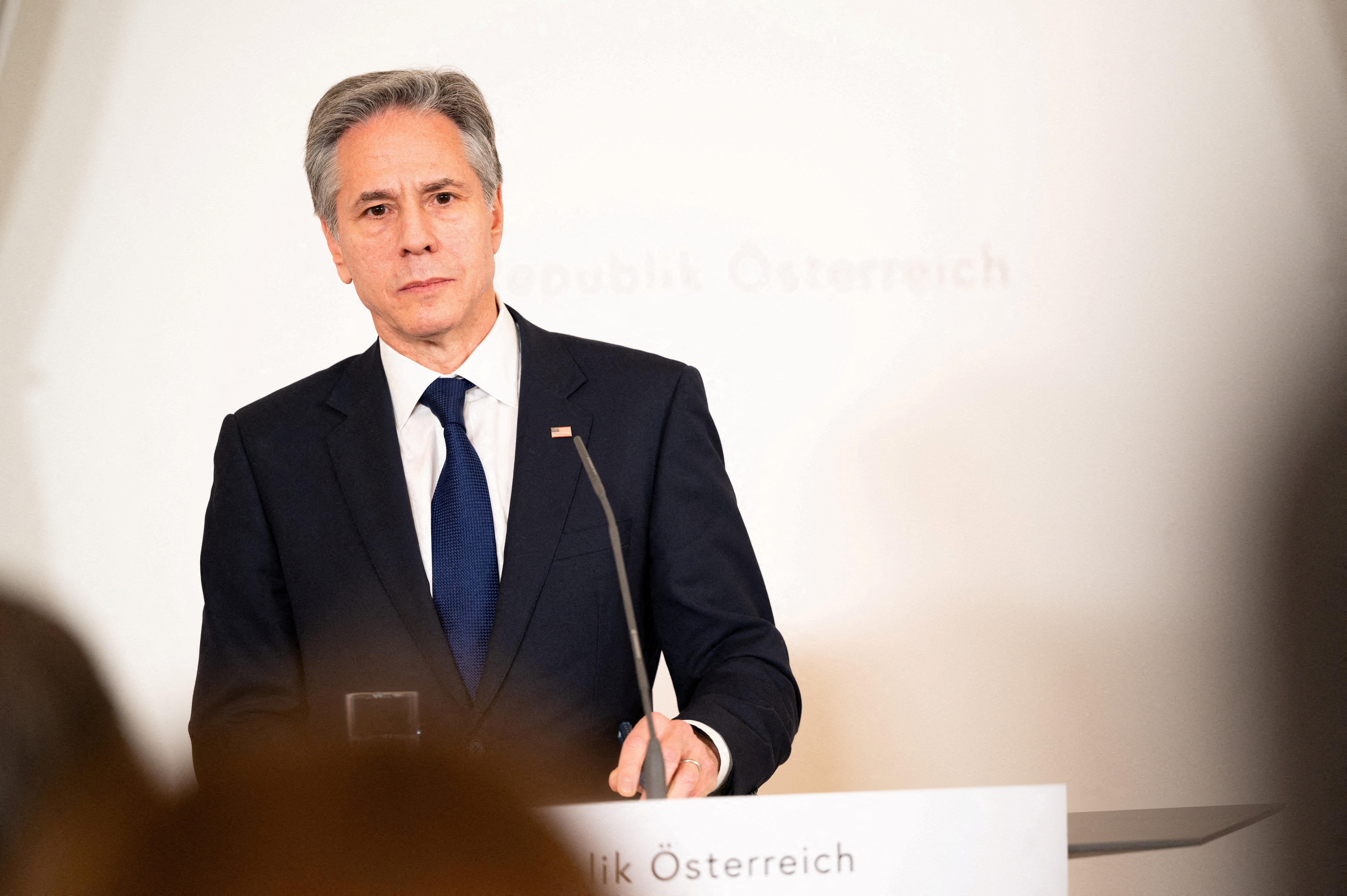 U.S. Secretary of State Antony Blinken at a press conference in Vienna
