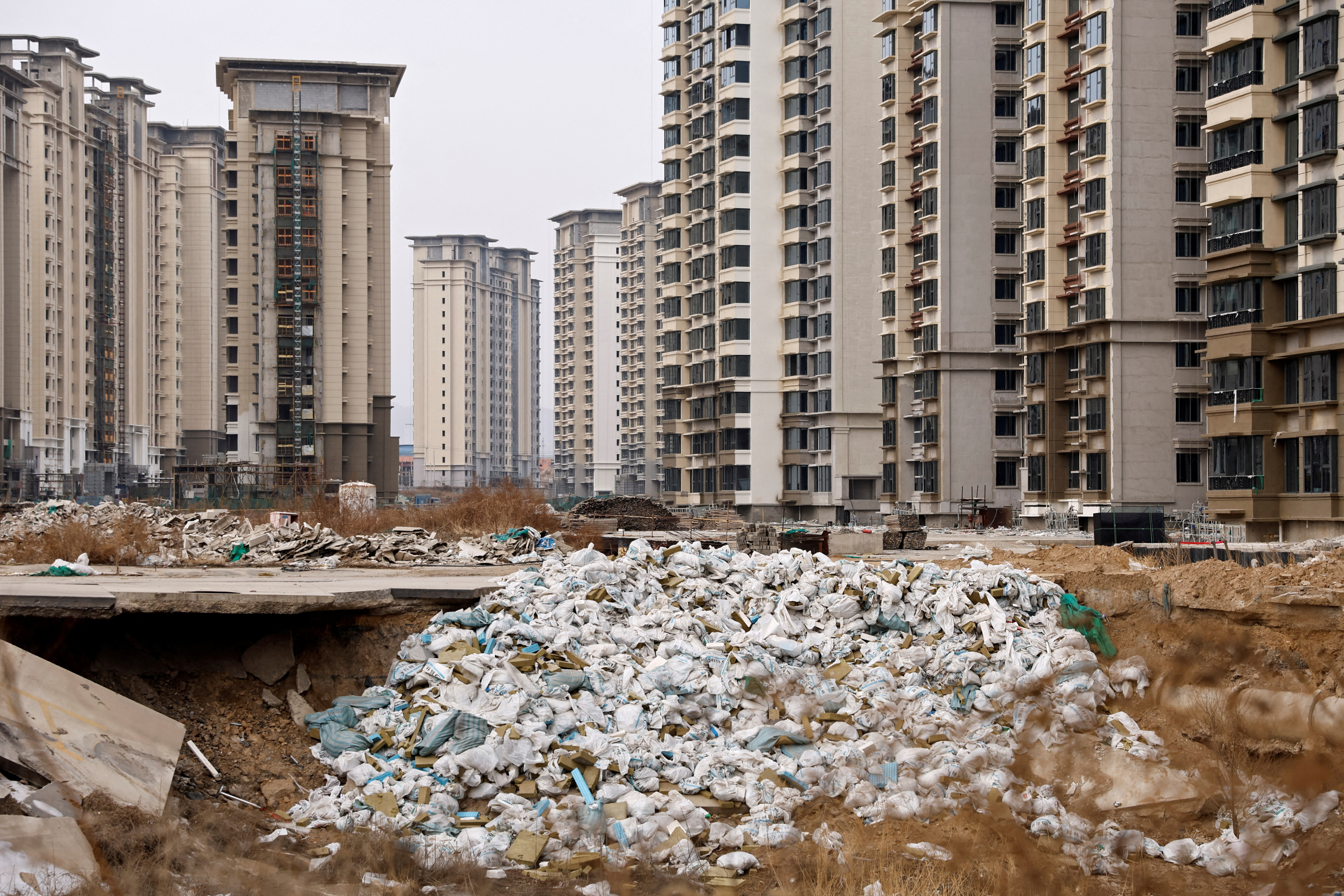 Unfinished residential development by China Evergrande Group, in the outskirts of Shijiazhuang