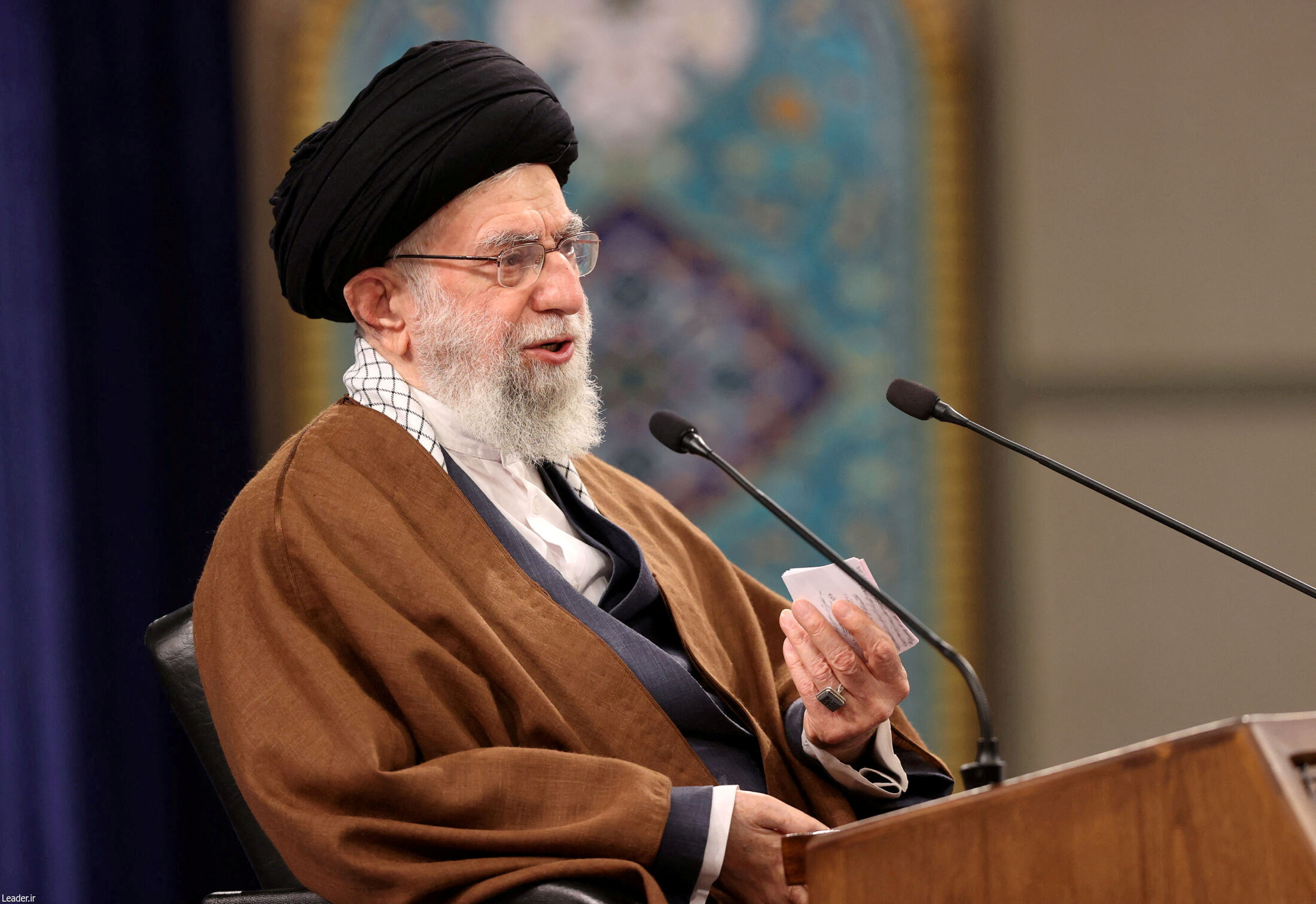 Iranian Supreme Leader Ayatollah Ali Khamenei attends a meeting with people from East Azarbaijan in Tehran