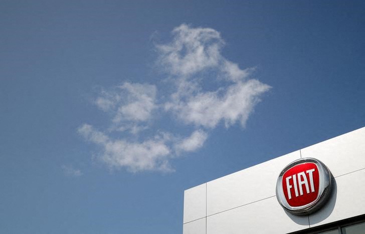 The logo of Fiat carmaker is pictured at a dealership in Orvault near Nantes
