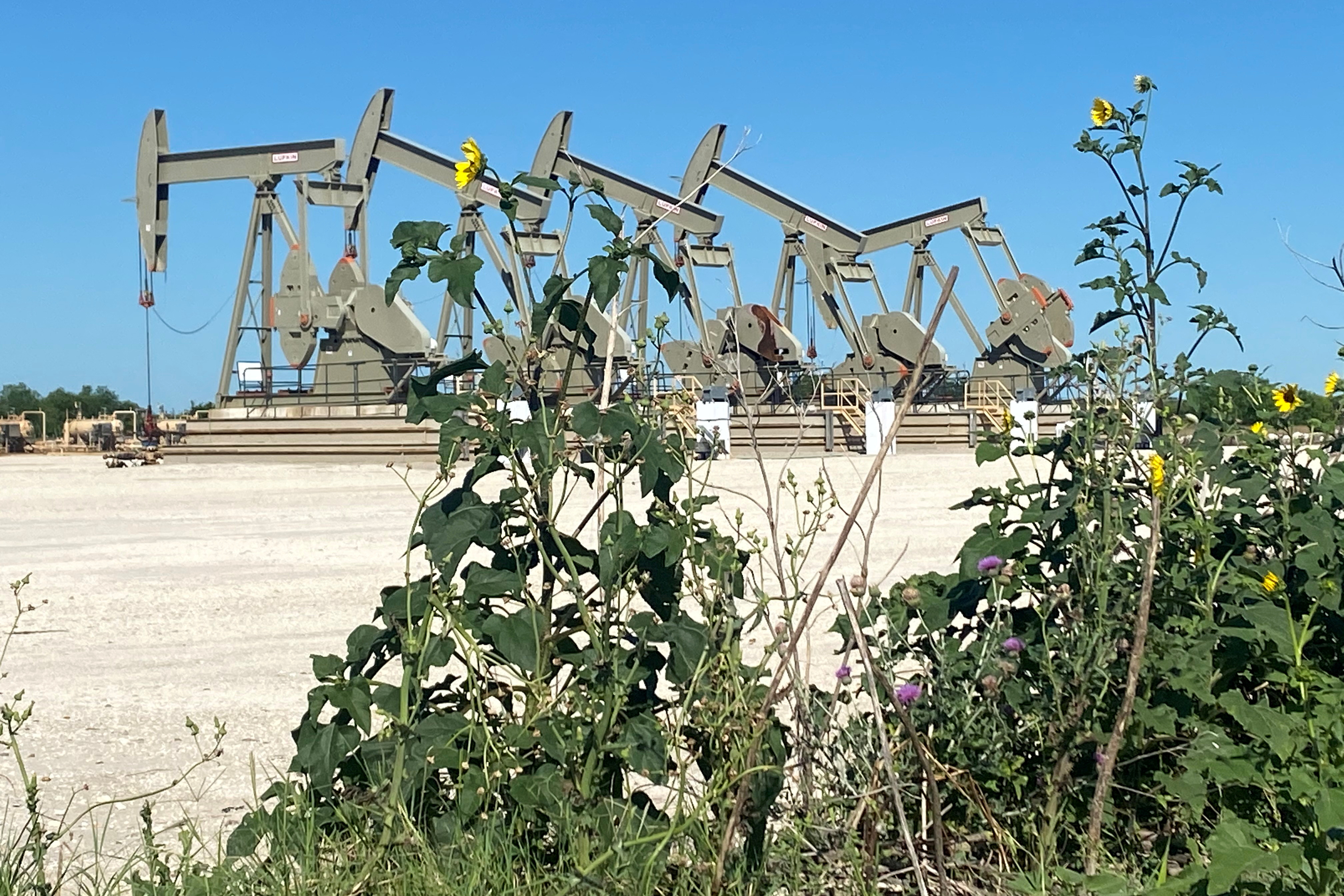 A Marathon Oil well site is seen in the Eagle Ford Shale oil field in south Texas