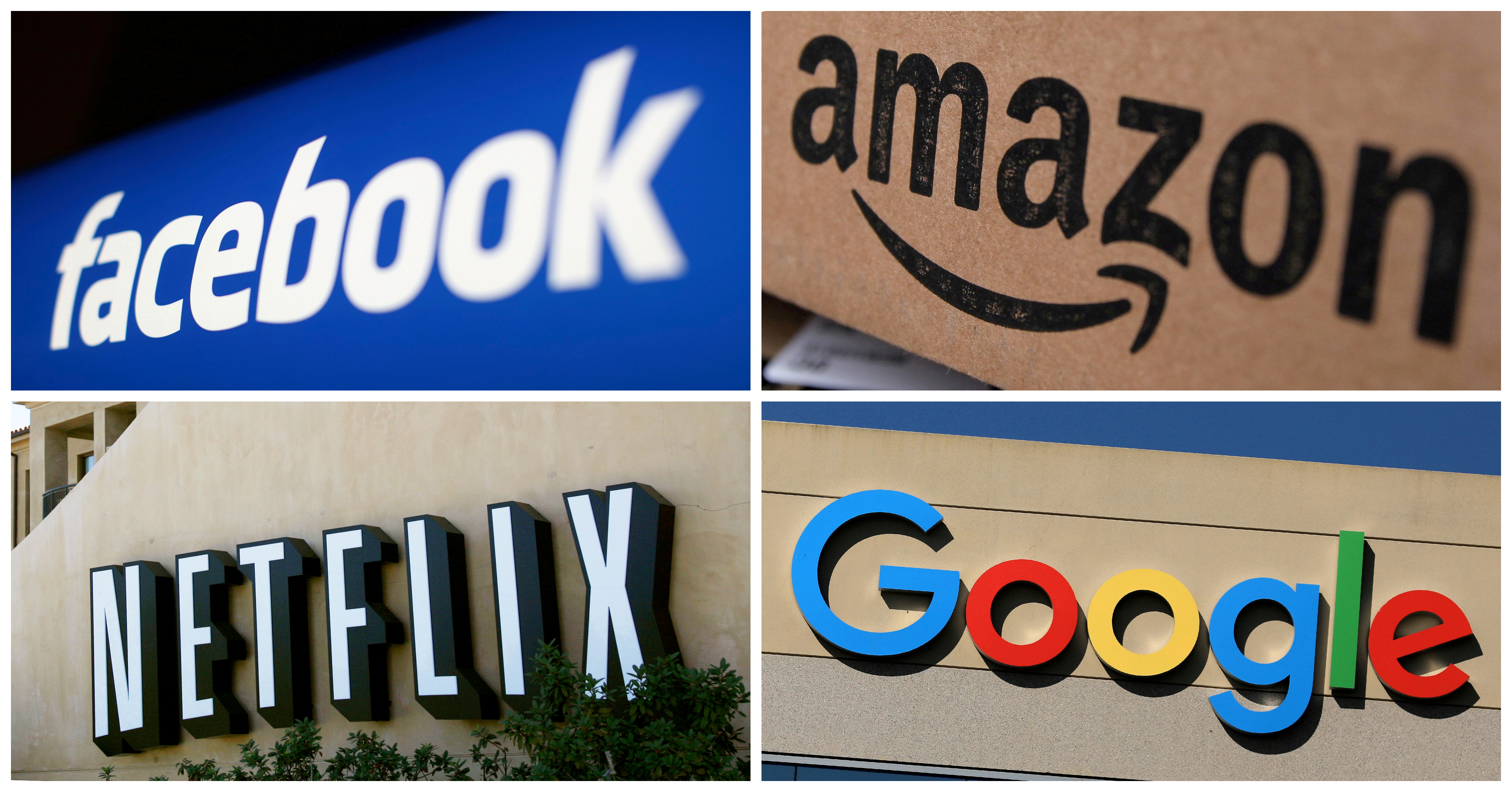 Facebook Amazon Netflix and Google logos in combination photo from Reuters files