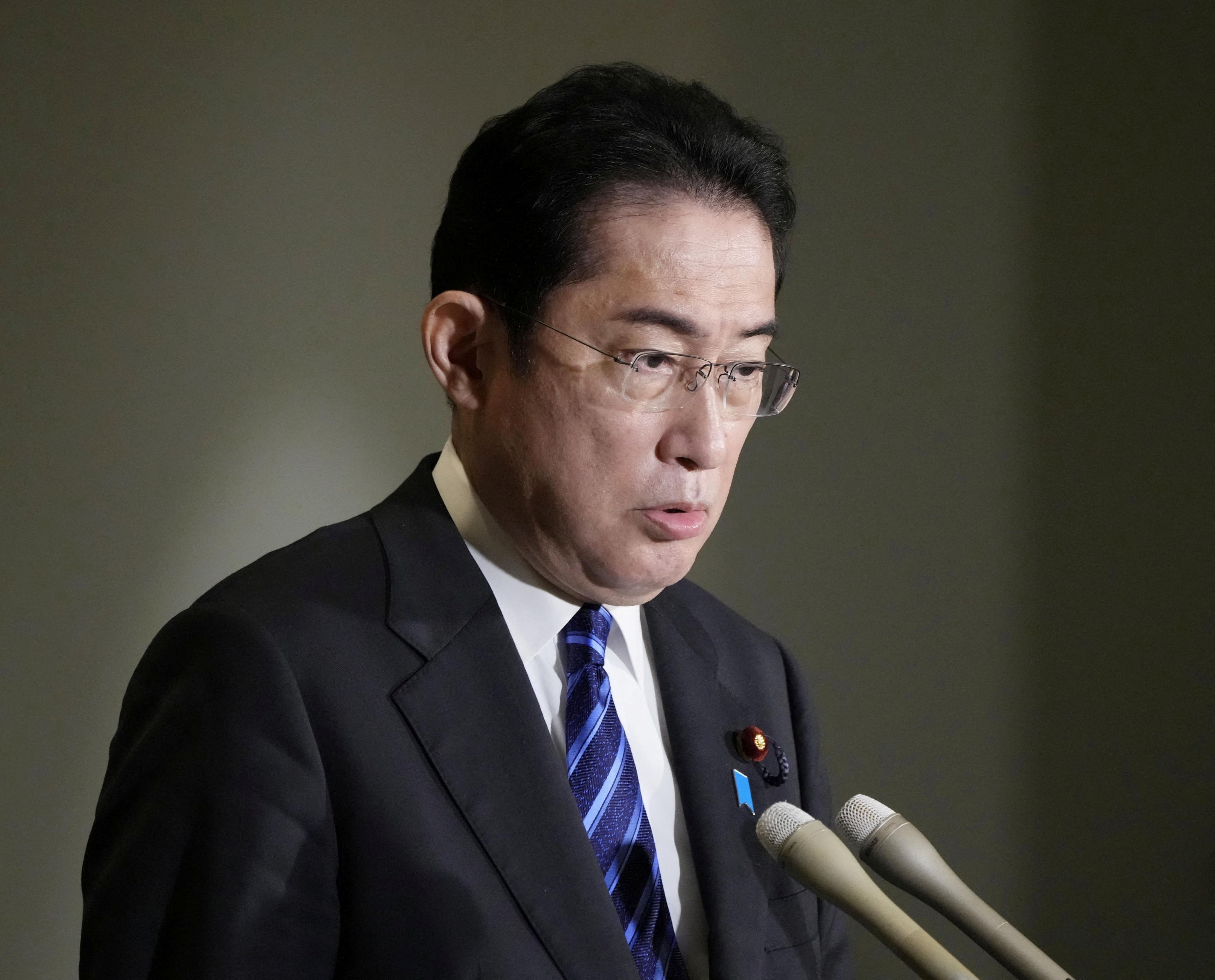 Japan's Foreign Minister Yoshimasa Hayashi speaks to reporters in Tokyo