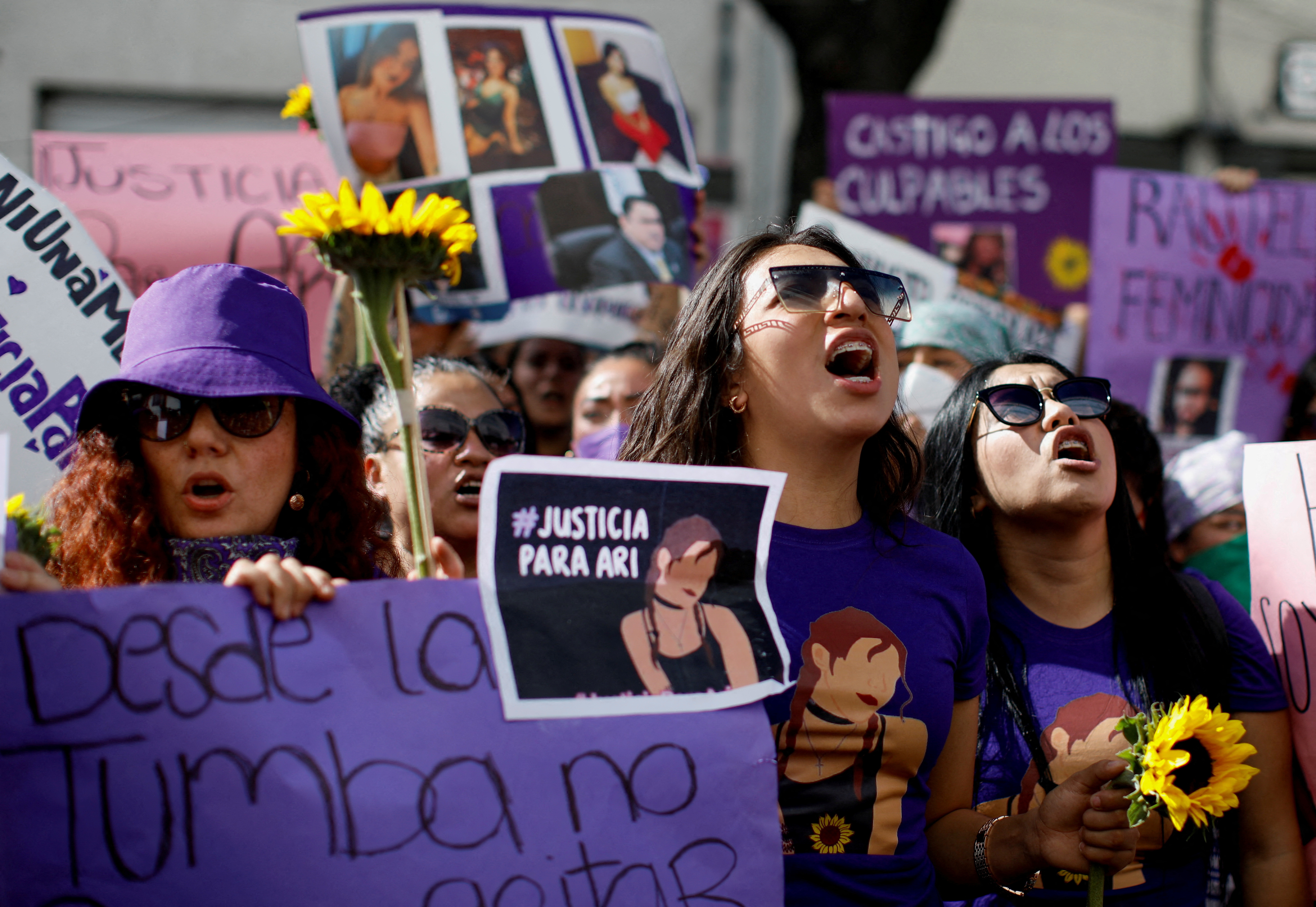 Protest demanding justice after the death of Ariadna Fernanda Lopez, a 27-year-old woman who was found dead on a highway in Morelos state, in Mexico City