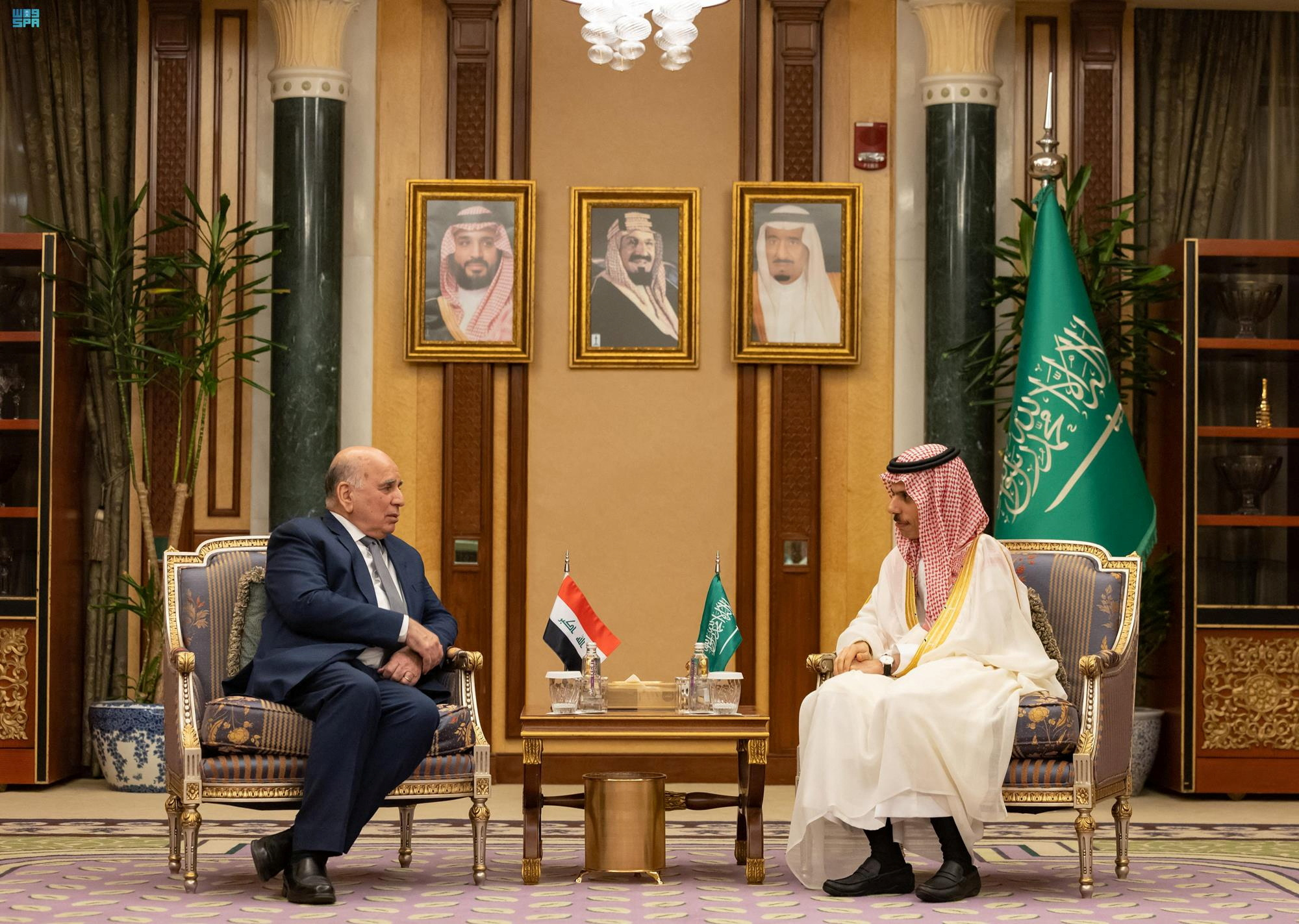 Saudi Arabia's Foreign Minister Prince Faisal bin Farhan Al Saud meets Iraqi Foreign Minister Fuad Hussein in Jeddah, Saudi Arabia,