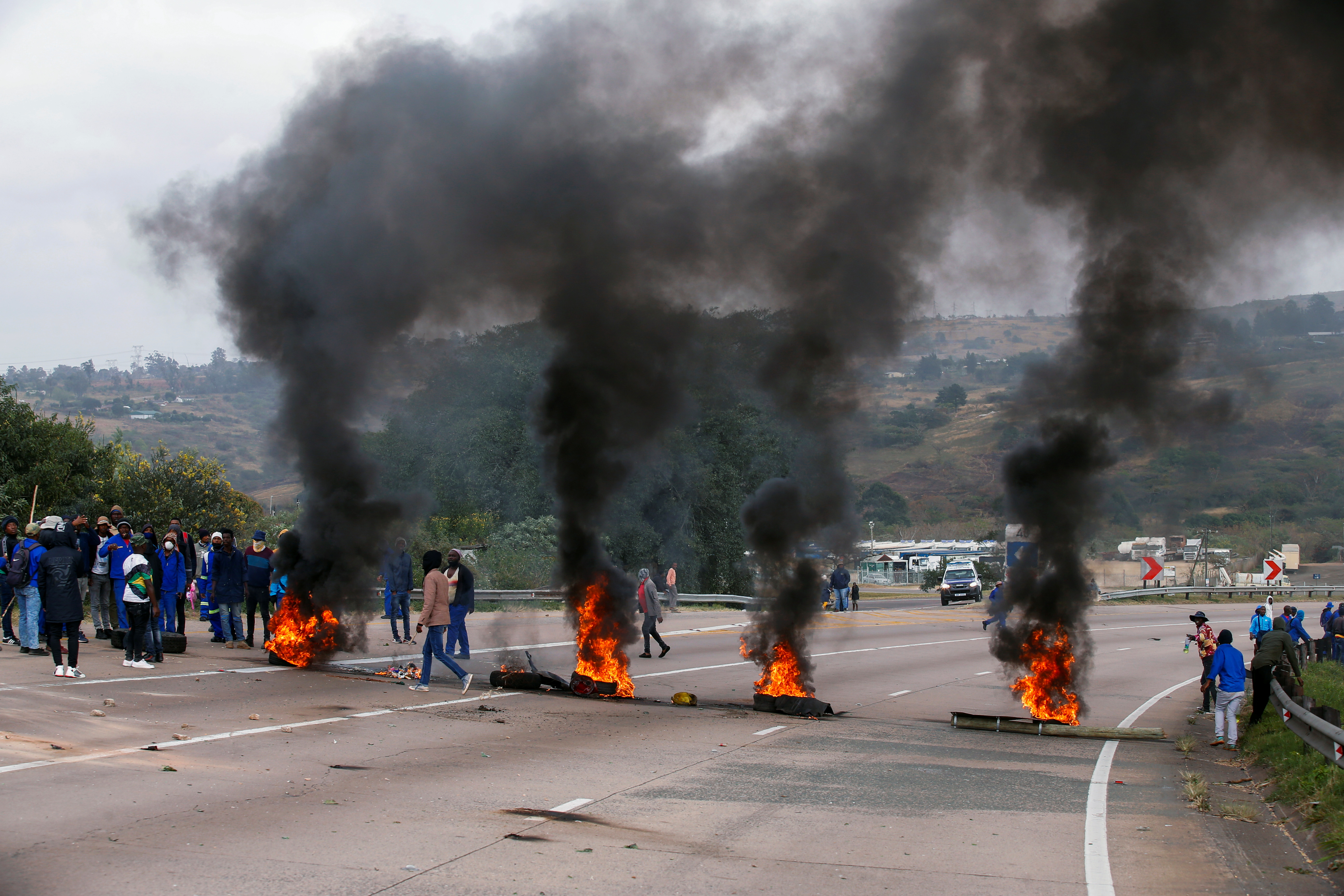 Supporters of former South African President Jacob Zuma attend a protest in Peacevale