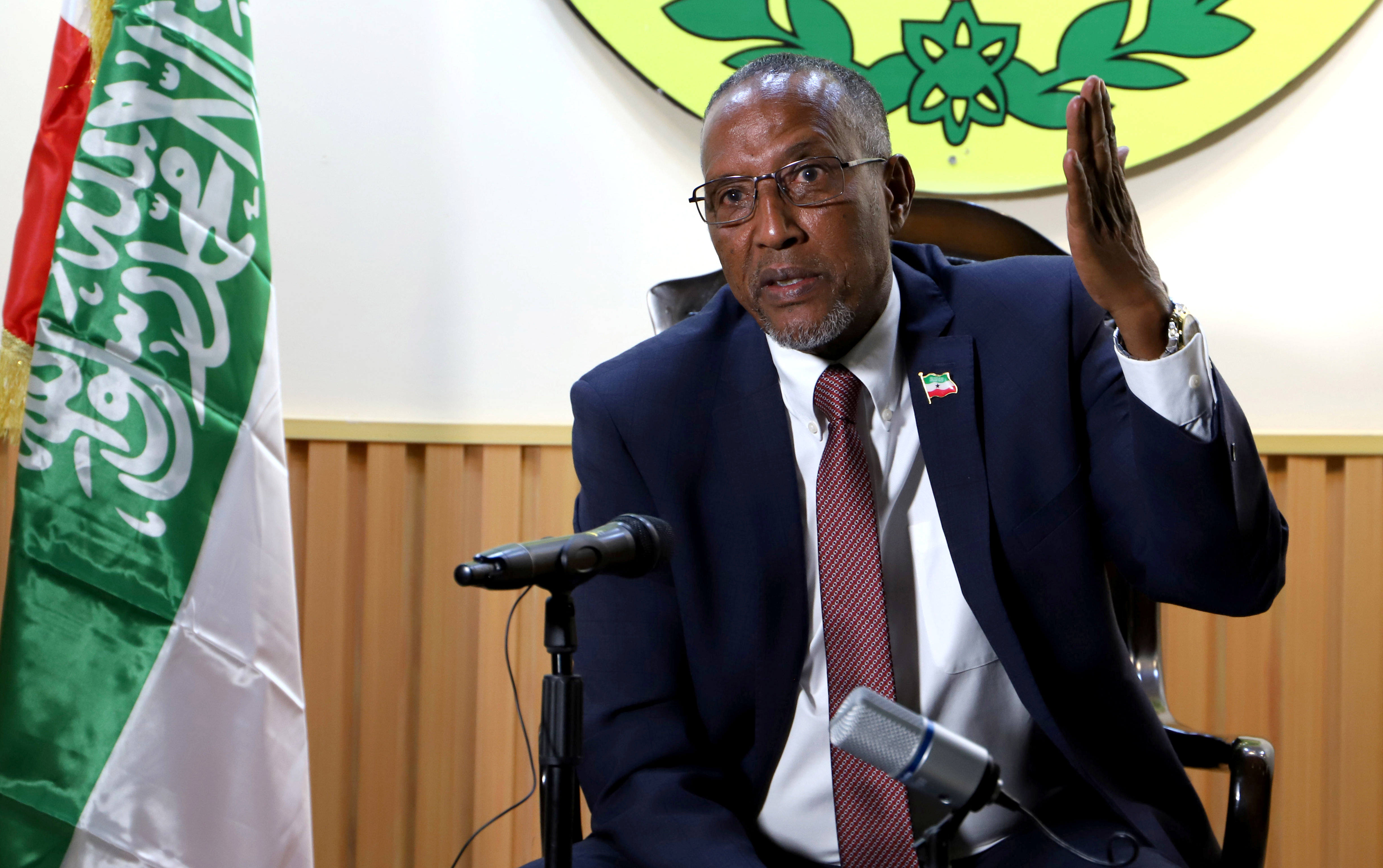 Muse Bihi Abdi, of Somaliland speaks during a news conference in his office in Hargeysa