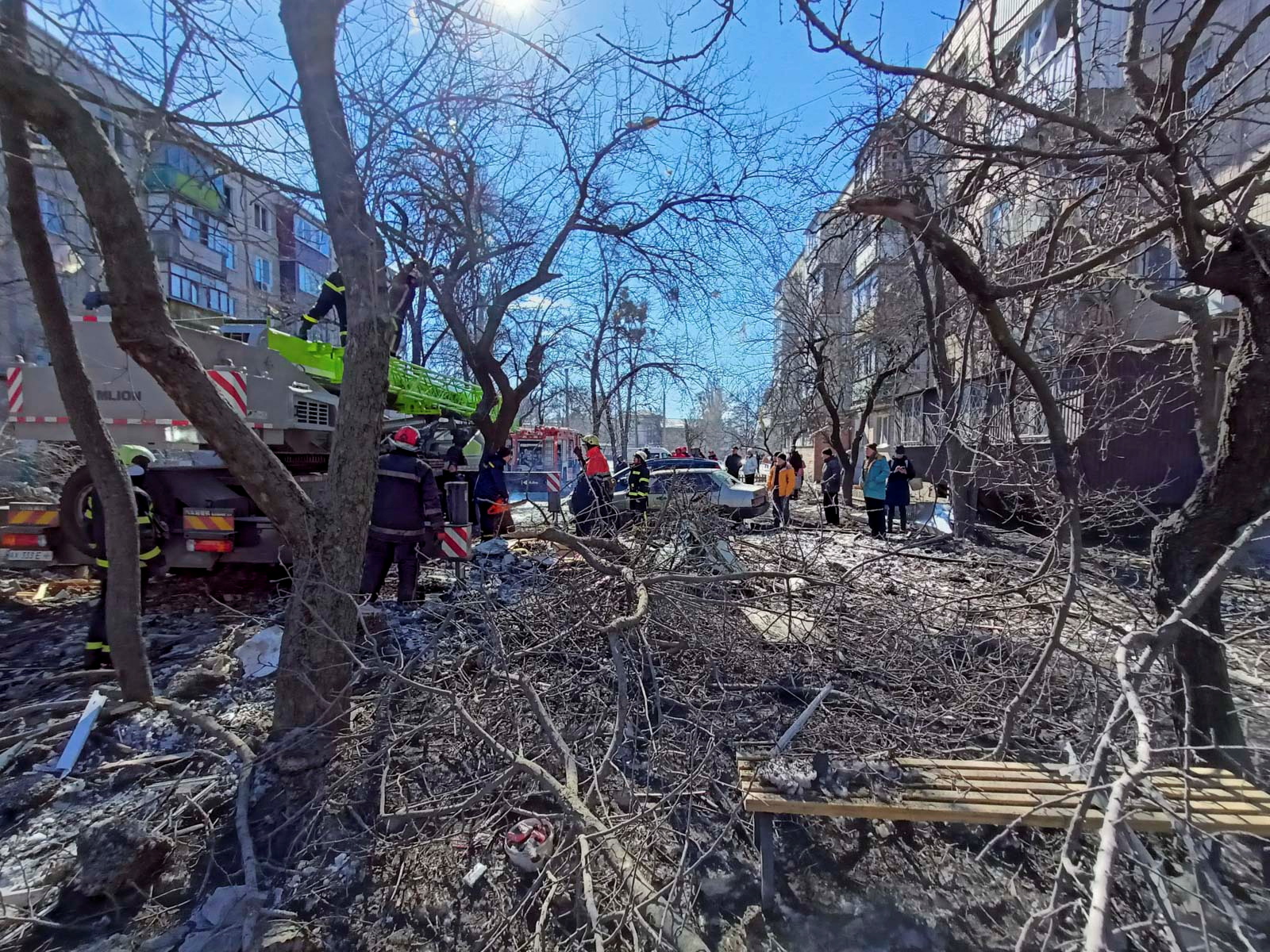A view shows residential buildings damaged by an airstrike in Kharkiv