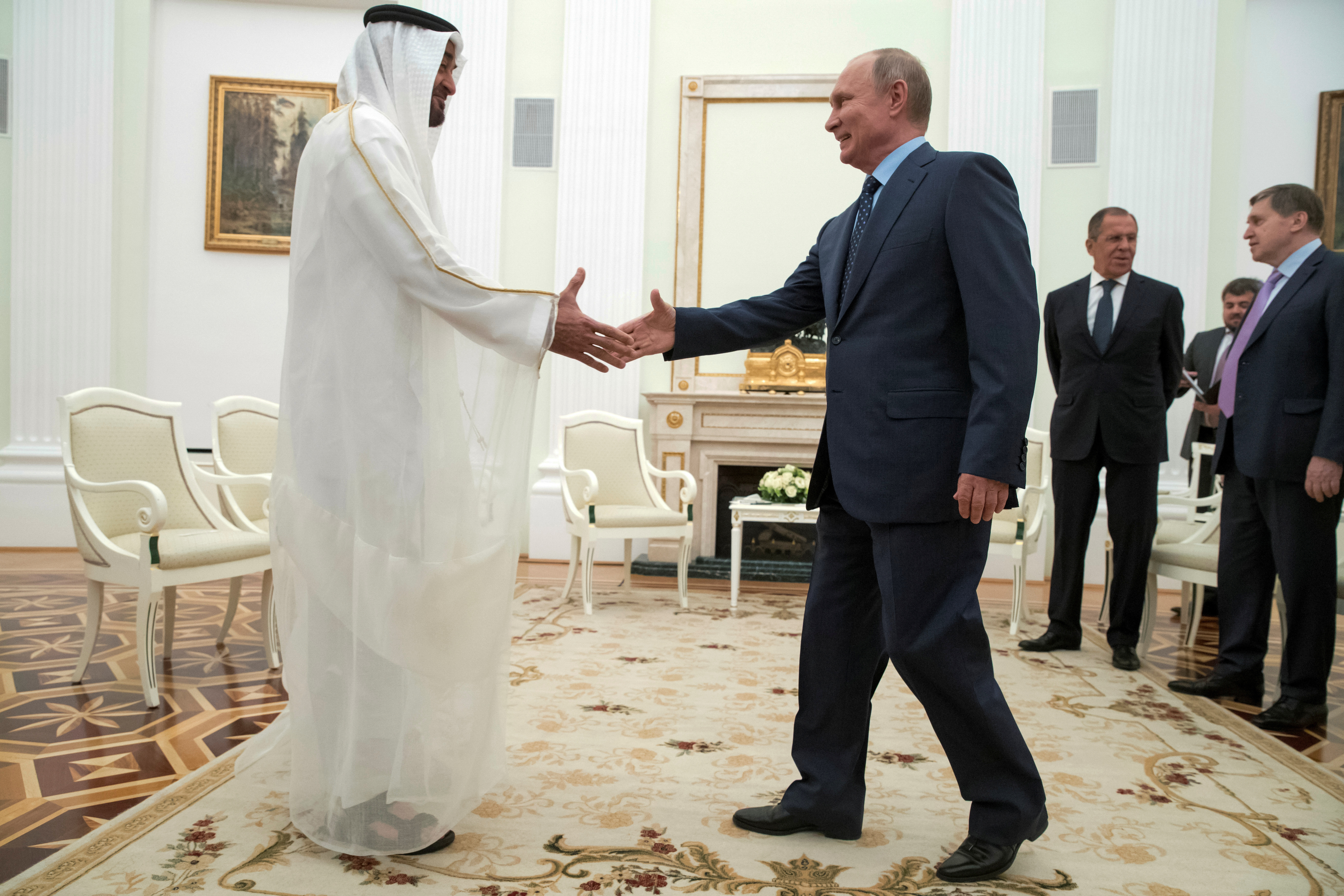 Russian President Vladimir Putin meets with Abu Dhabi's Crown Prince Sheikh Mohammed bin Zayed al-Nahyan of the United Arab Emirates in Moscow
