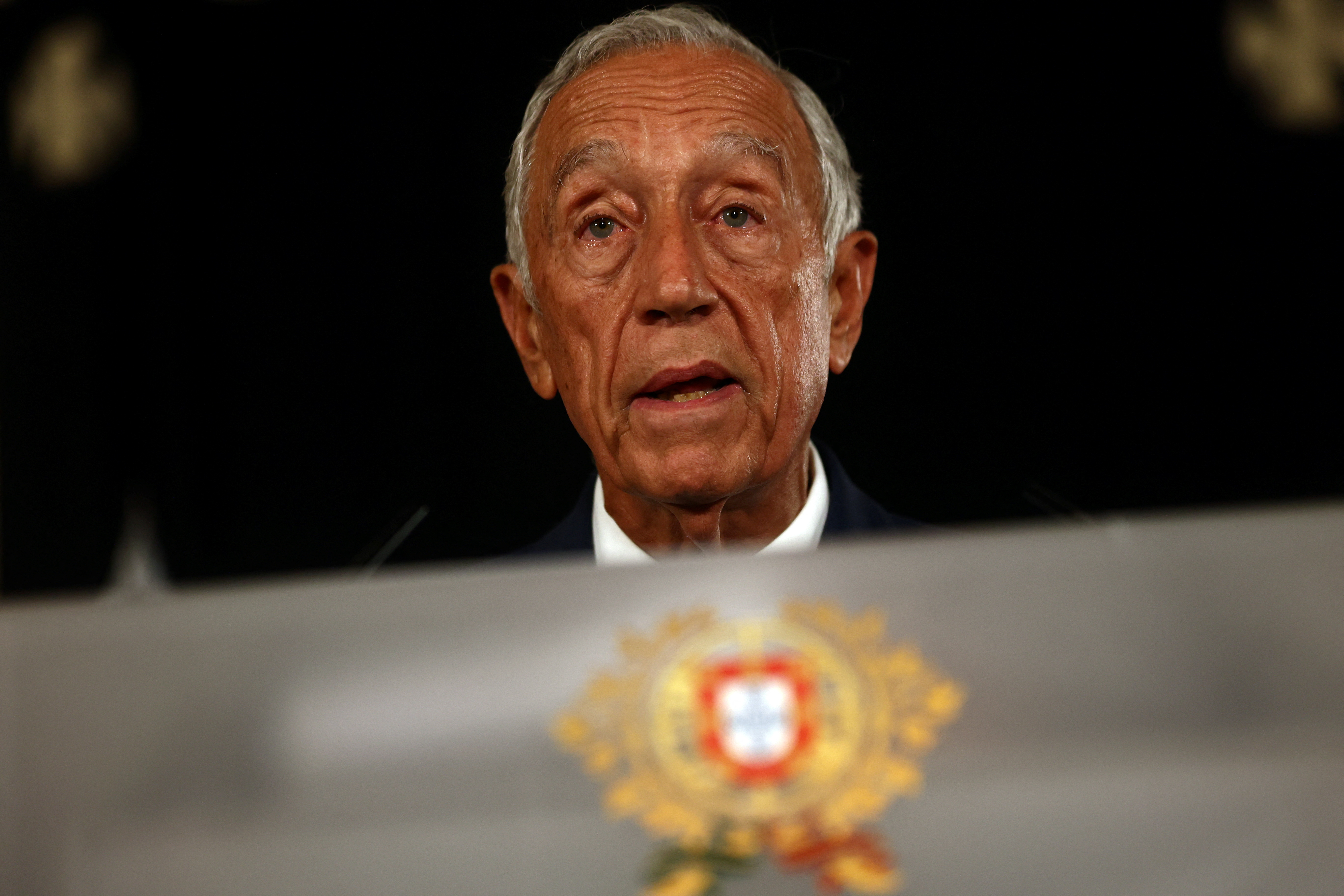 Portugal's President Marcelo Rebelo de Sousa addresses the nation in Belem Palace, Lisbon