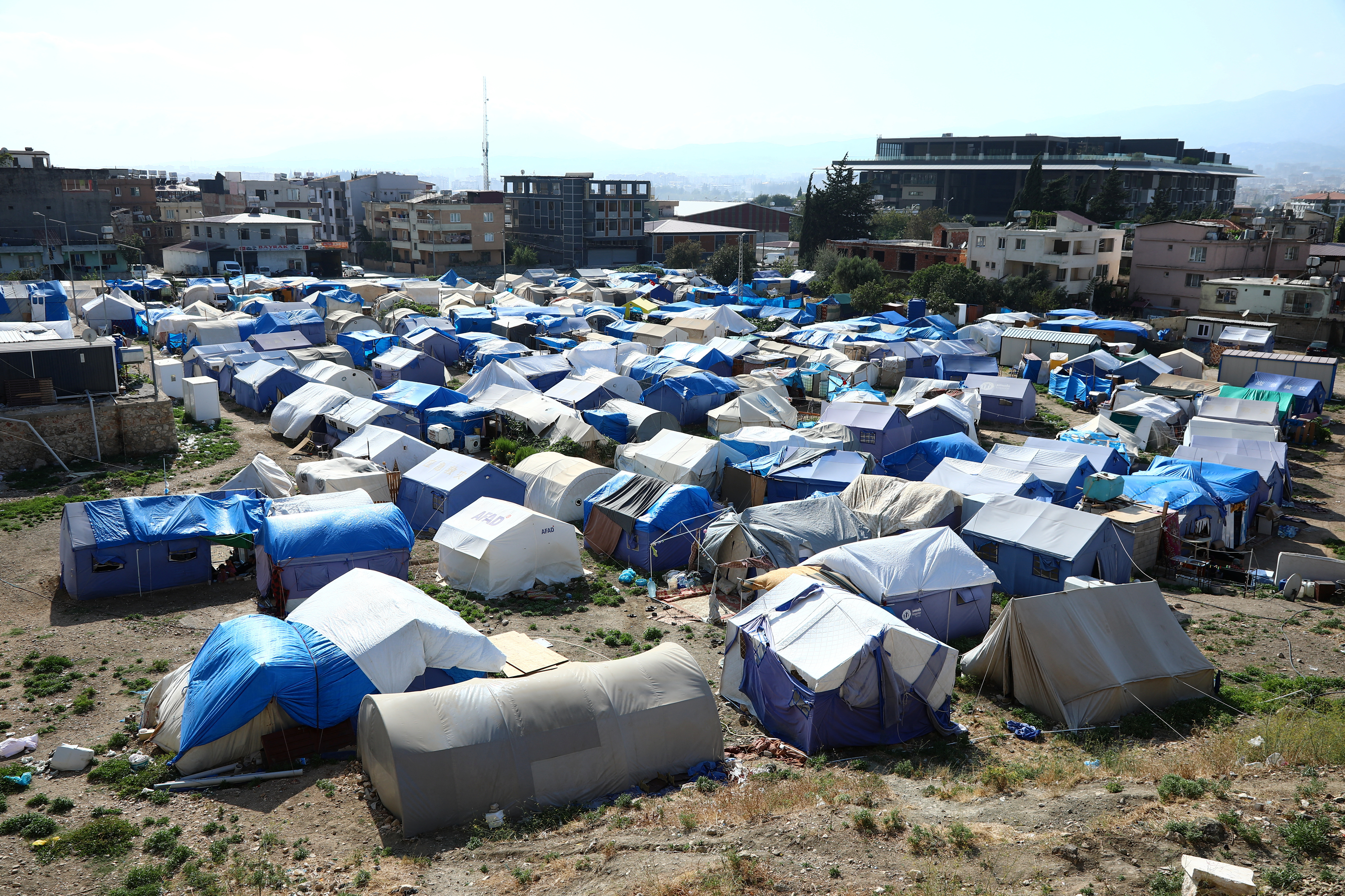 Tents housing the earthquake survivors are seen in Antakya