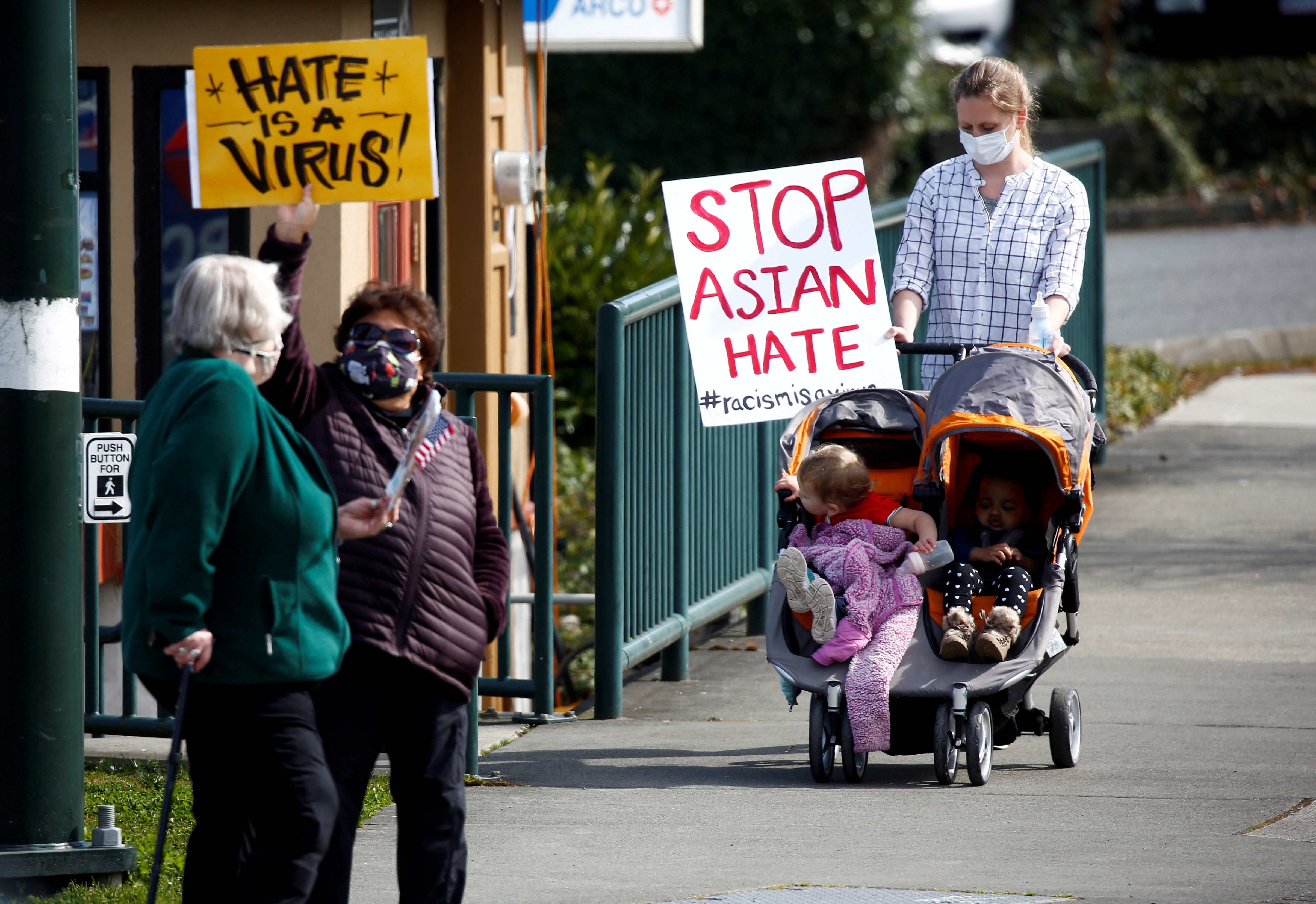 A pre-planned rally against anti-Asian hate crimes held by the Asian American Pacific Islanders Organizing Coalition Against Hate and Bias in Newcastle