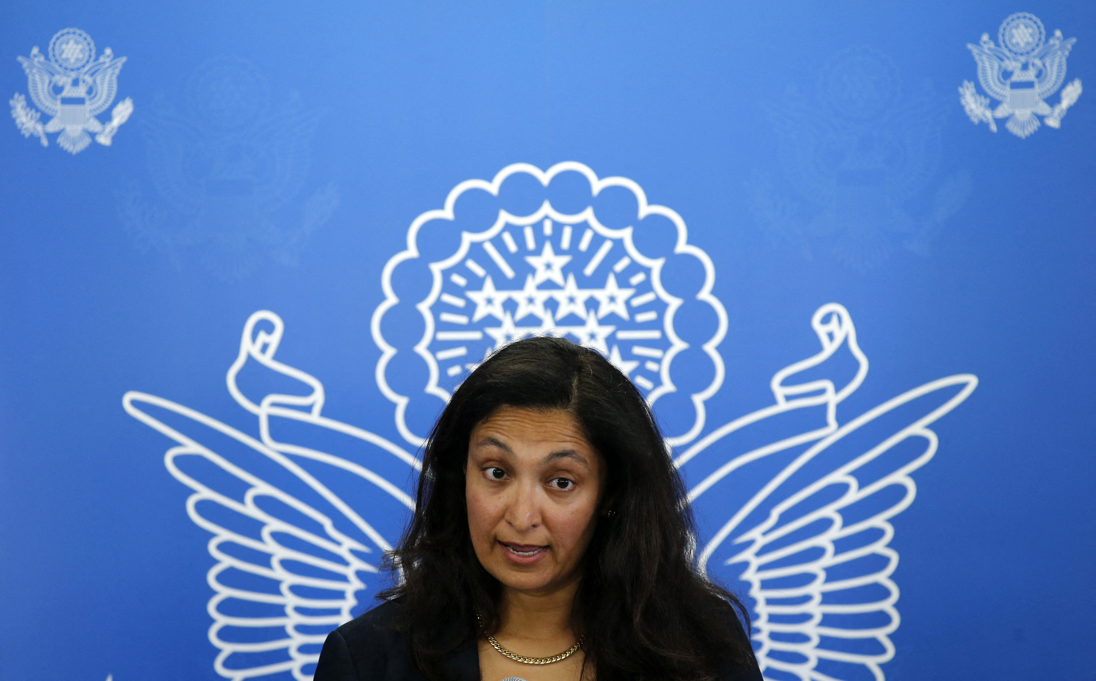 Zeya, Acting Assistant U.S. Secretary of State for Democracy, Human Rights and Labour, speaks at a news conference in Beijing