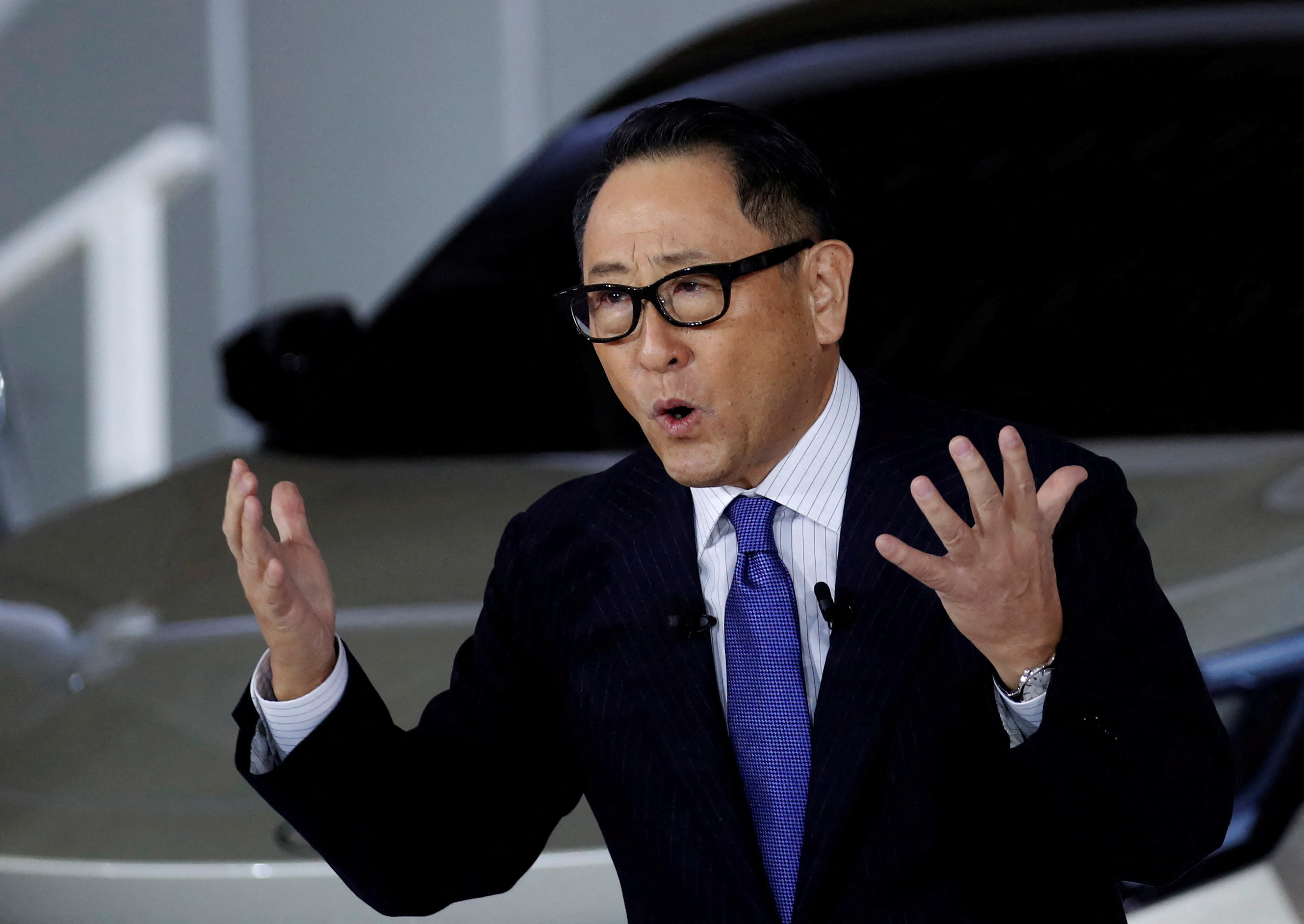 Toyota CEO Akio Toyoda holds a briefing on battery EV strategy