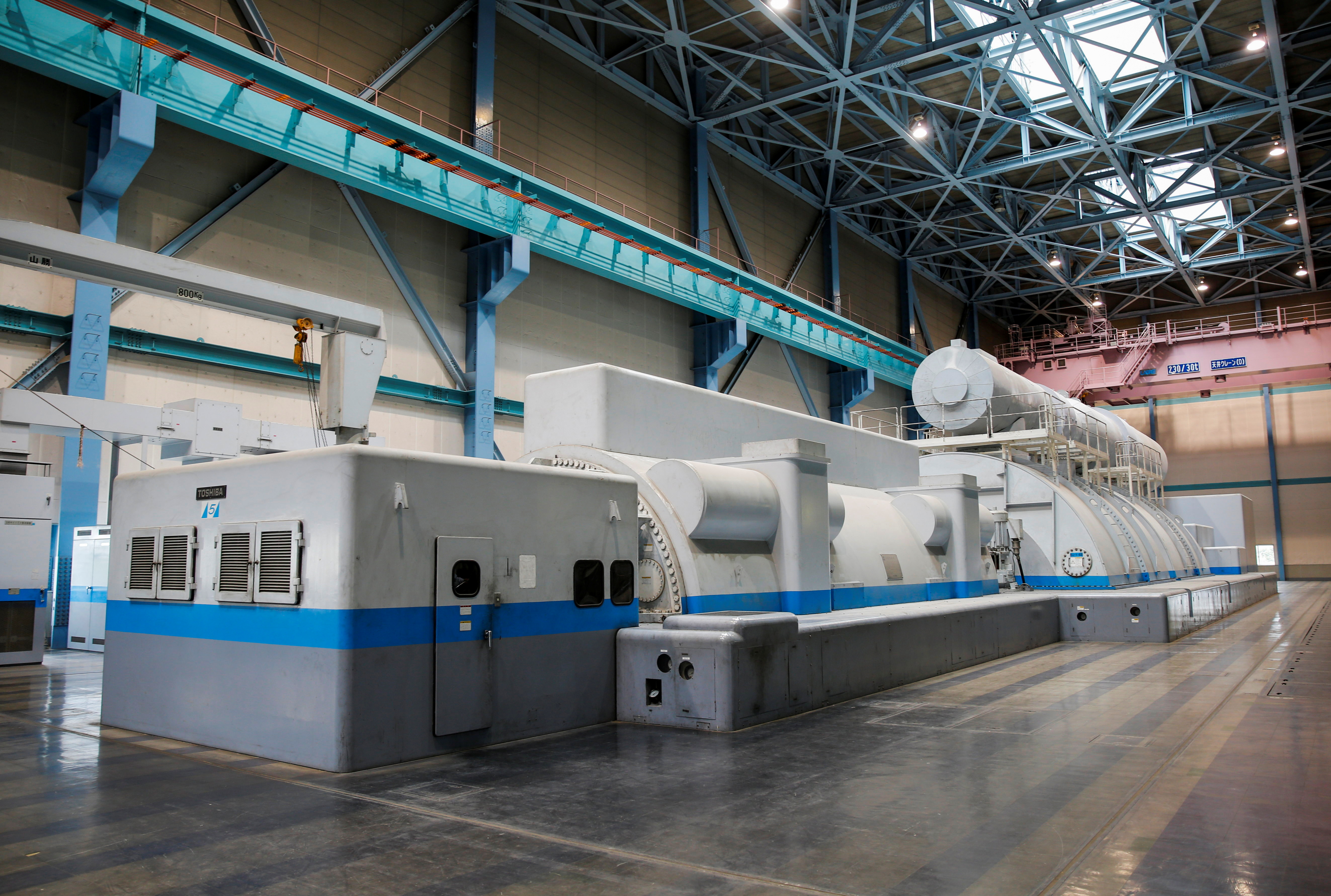 A power-generating turbine is seen inside JERA's Hekinan thermal power station in Hekinan, central Japan
