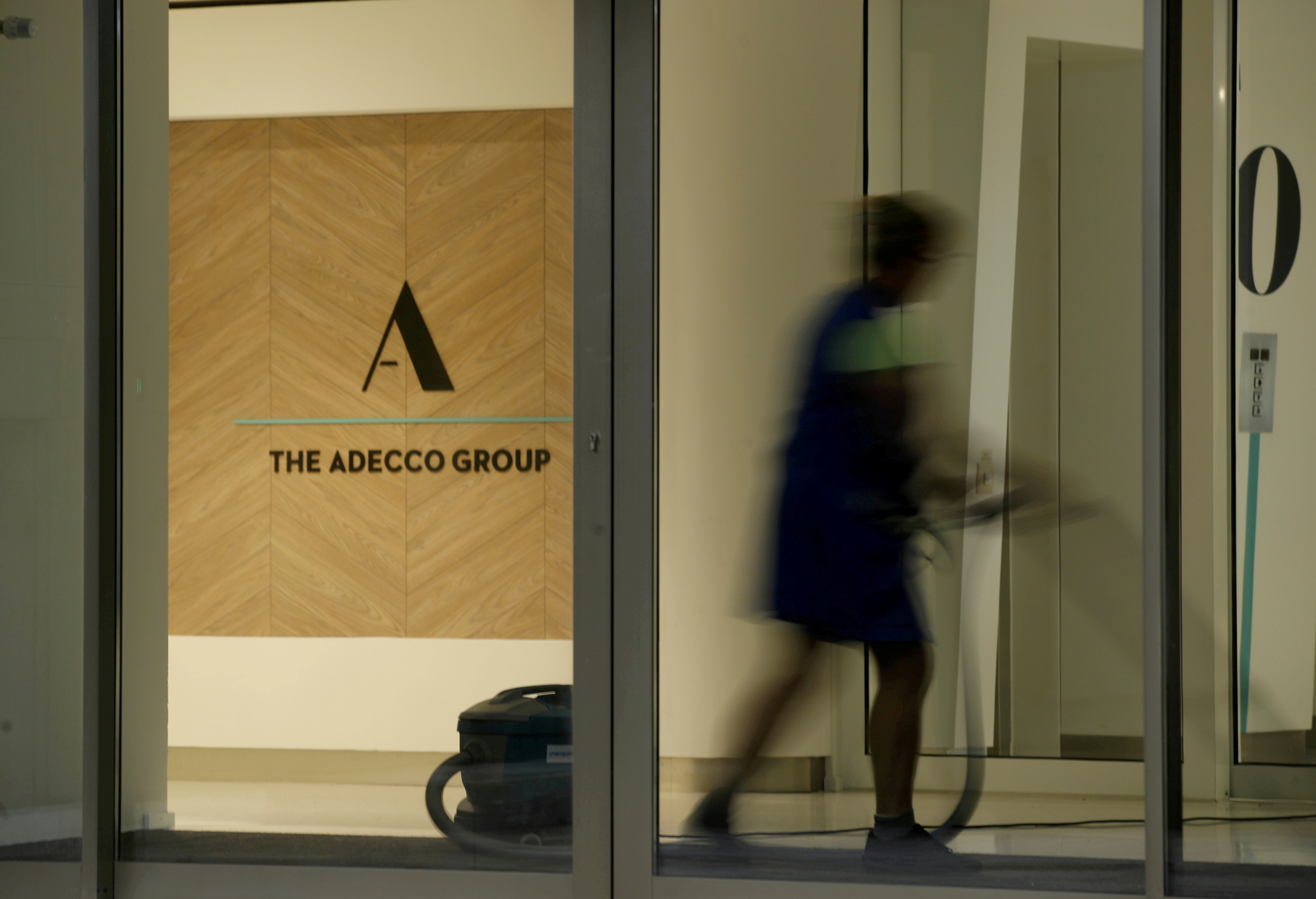 Logo of Swiss Adecco Group is seen at its headquarters in Zurich