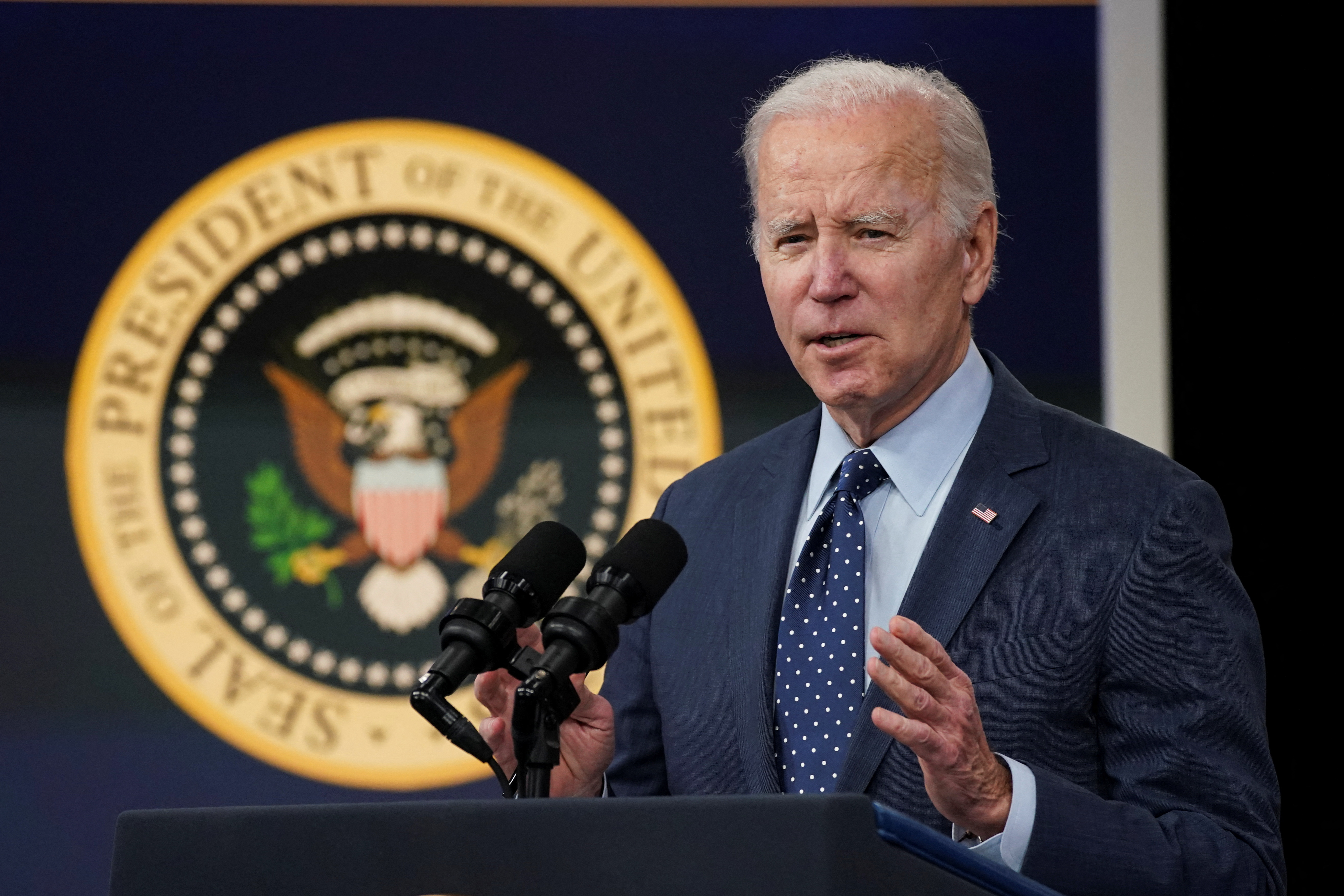 U.S. President Biden speaks about Chinese balloon and unidentified objects during remarks at the White House in Washington